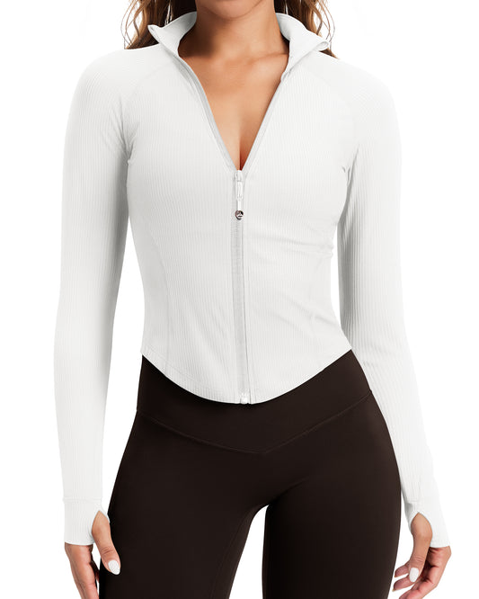 Women's Cropped Workout Jackets - Zip Up Long Sleeves -240203