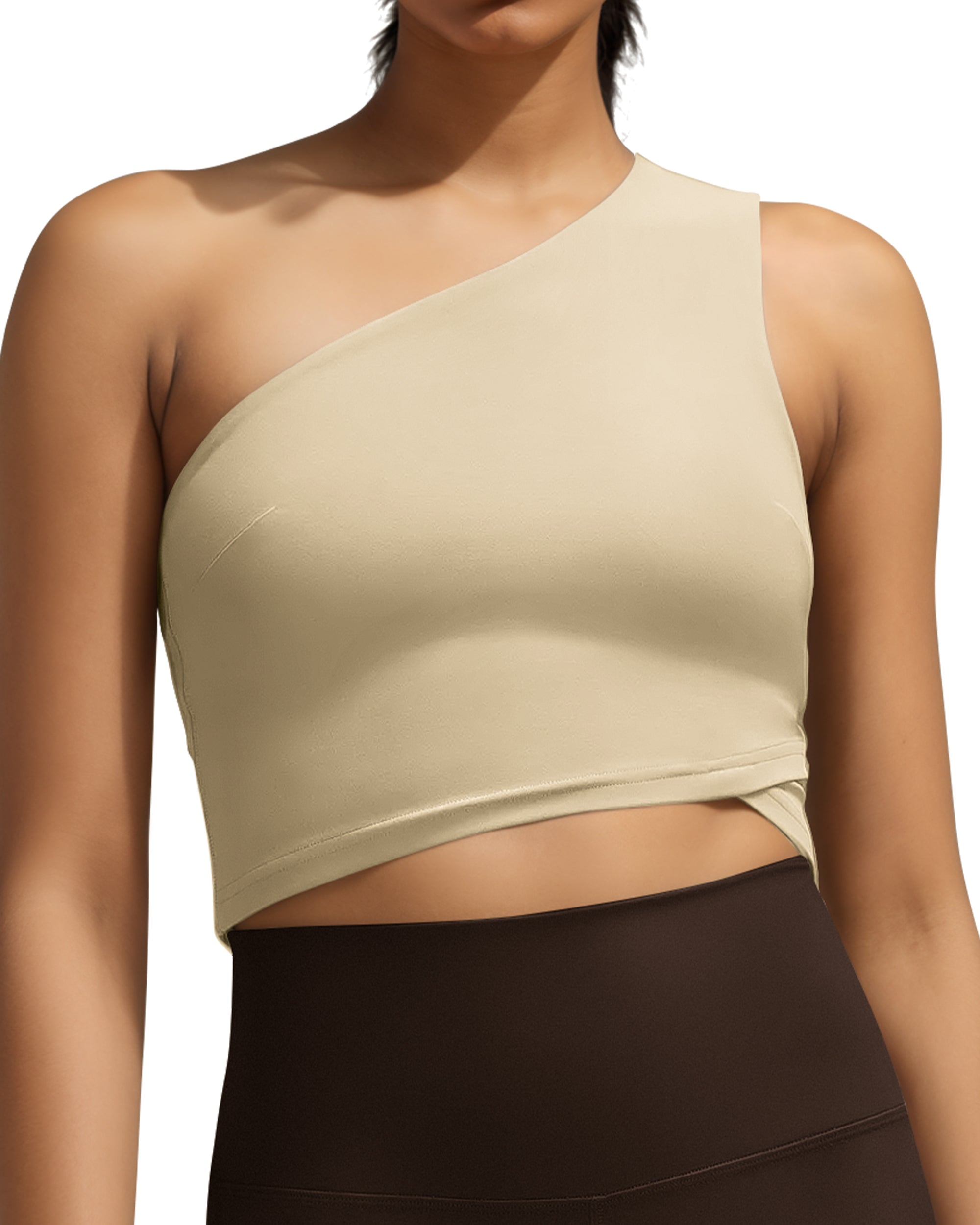 Womens One Shoulder Sports Gym Sexy Athletic Crop Blouse-240306