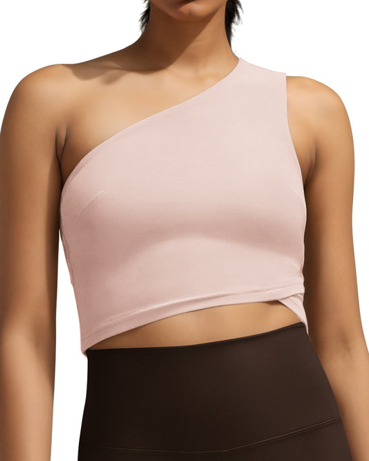 Womens One Shoulder Sports Gym Sexy Athletic Crop Blouse-240306
