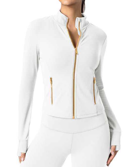 Bareluxe Golden Zipper Workout Jacket for Women with Pockets 257703