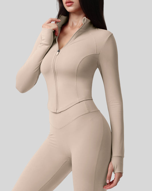 Workout Tops for Women Cropped Long Sleeve Zip Up Jacket BBL Gym 262803