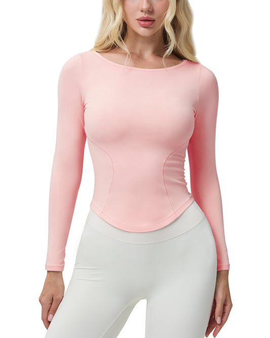 Queenie Ke Bareluxe Boat Neck Tops for Women Long Sleeve 254505