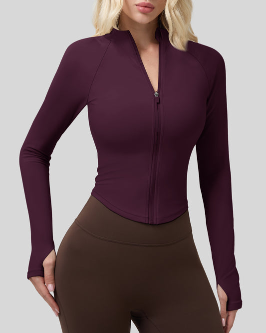 Workout Jackets for Woman Full Zip Up Gym Tops with Thumb Holes 262103