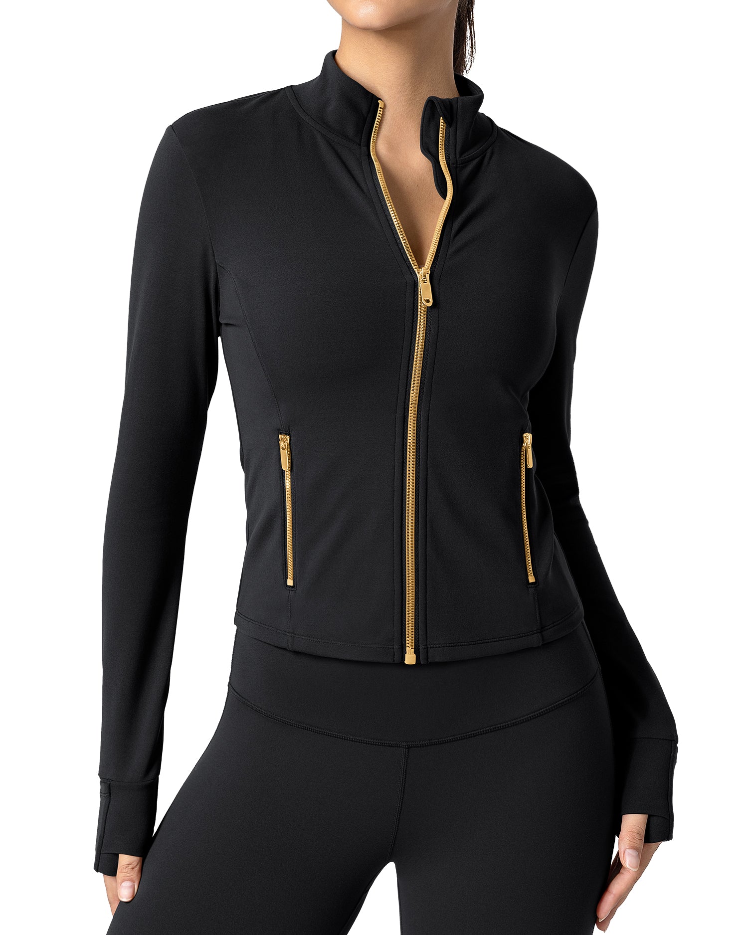 Bareluxe Golden Zipper Workout Jacket for Women with Pockets 257703