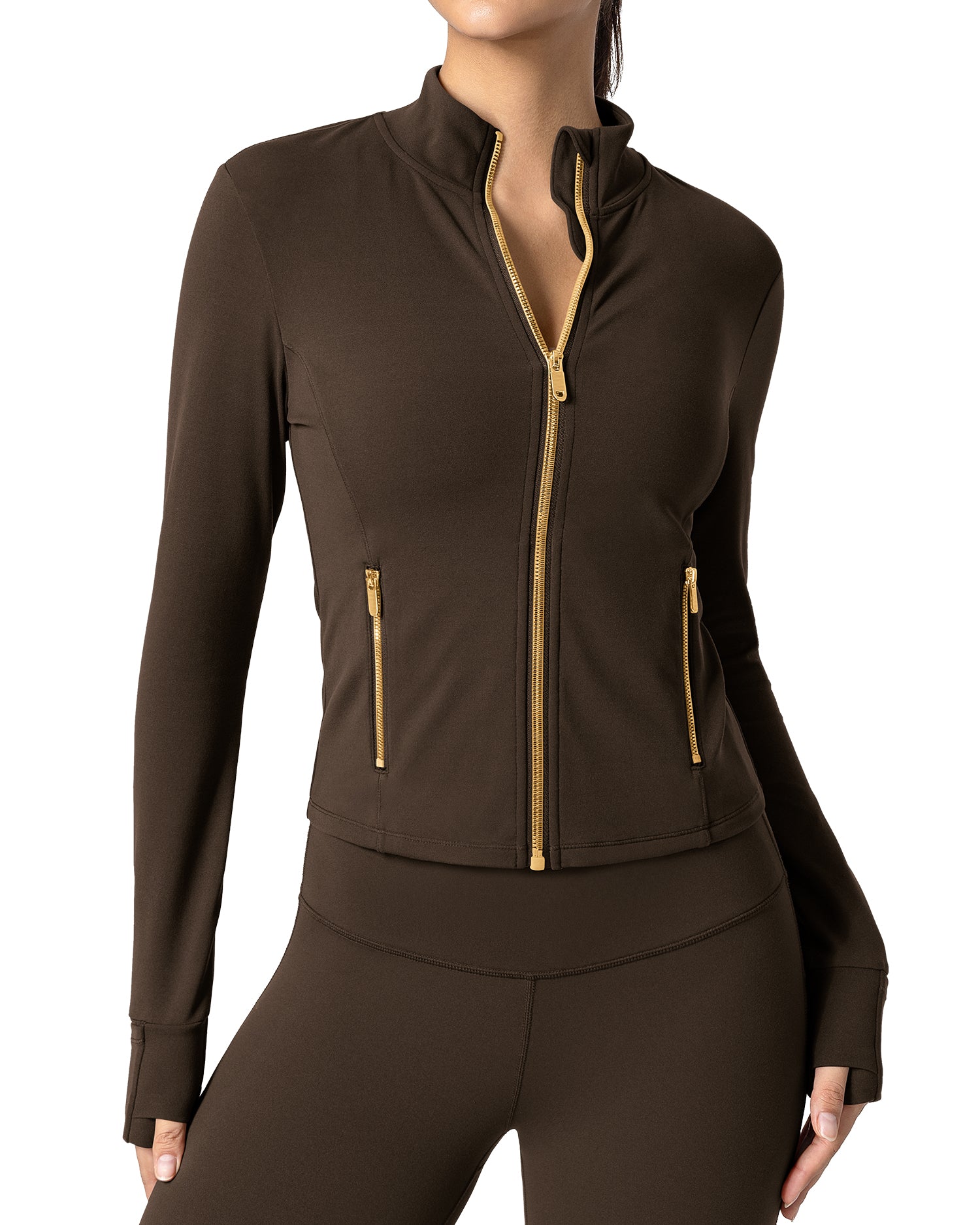 Bareluxe Golden Zipper Workout Jacket for Women with Pockets 257703