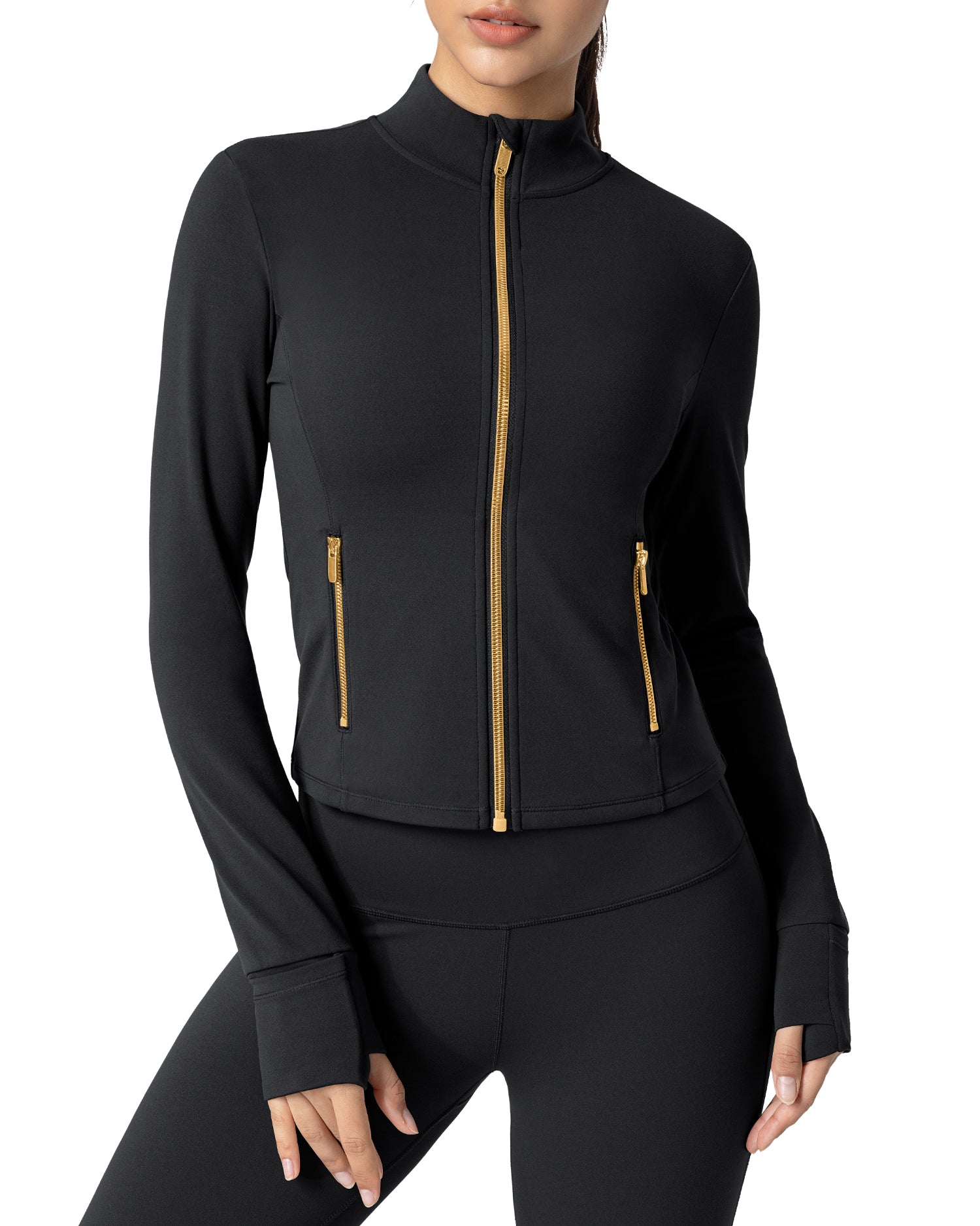 Bareluxe Golden Zipper Workout Jacket for Women with Pockets 257703