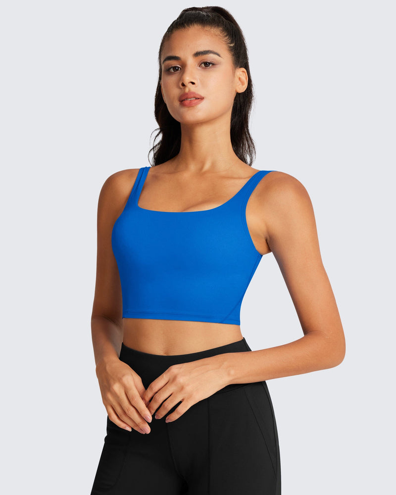 QUEENIEKE Longline Padded Sports Bra for Women, Square Neck Workout Gym  Tank Tops with Removable Pads, Black, XS : : Fashion