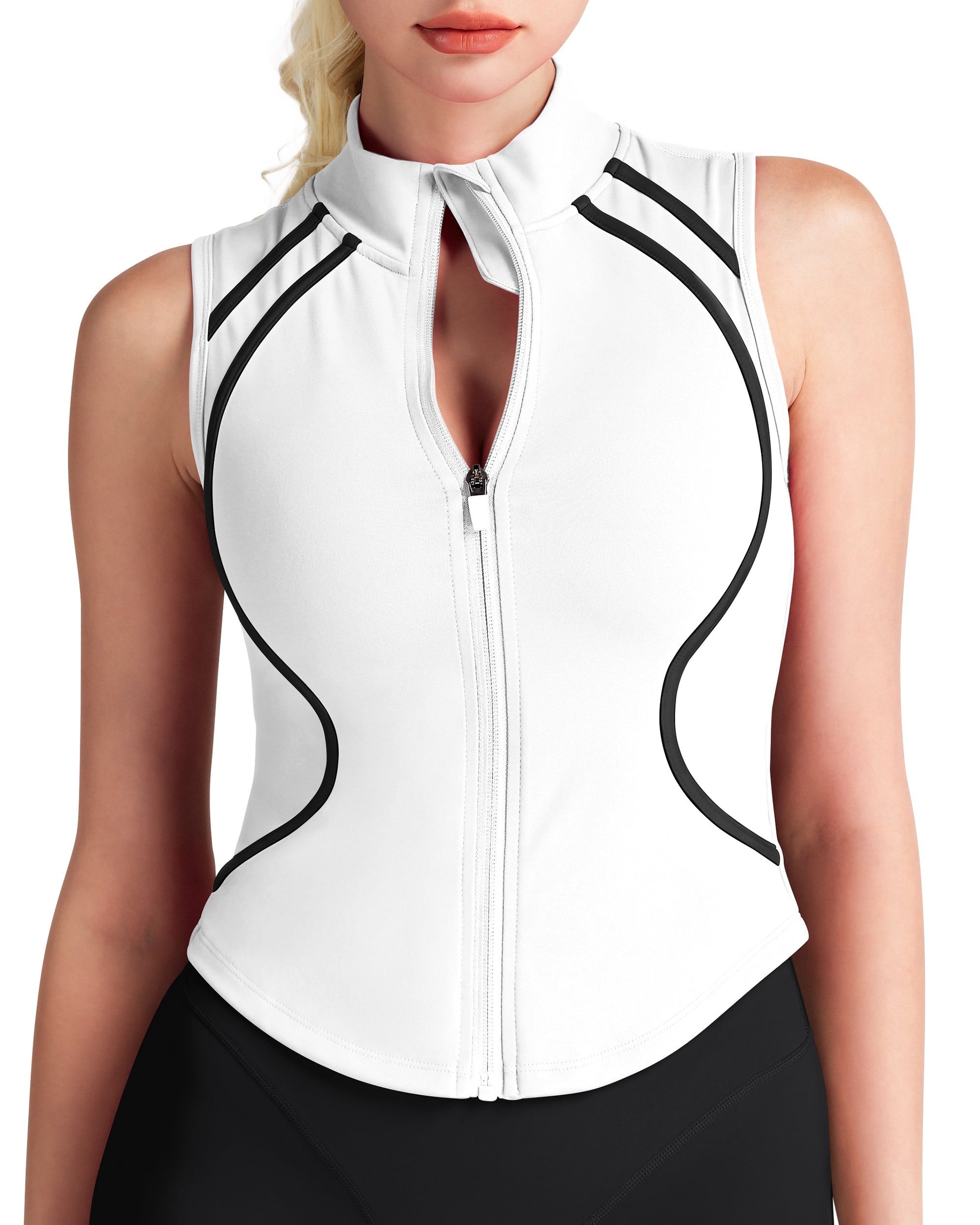 The New Curve-Defining Silhouette Sleeveless Jacket Zip up Workout top-241403