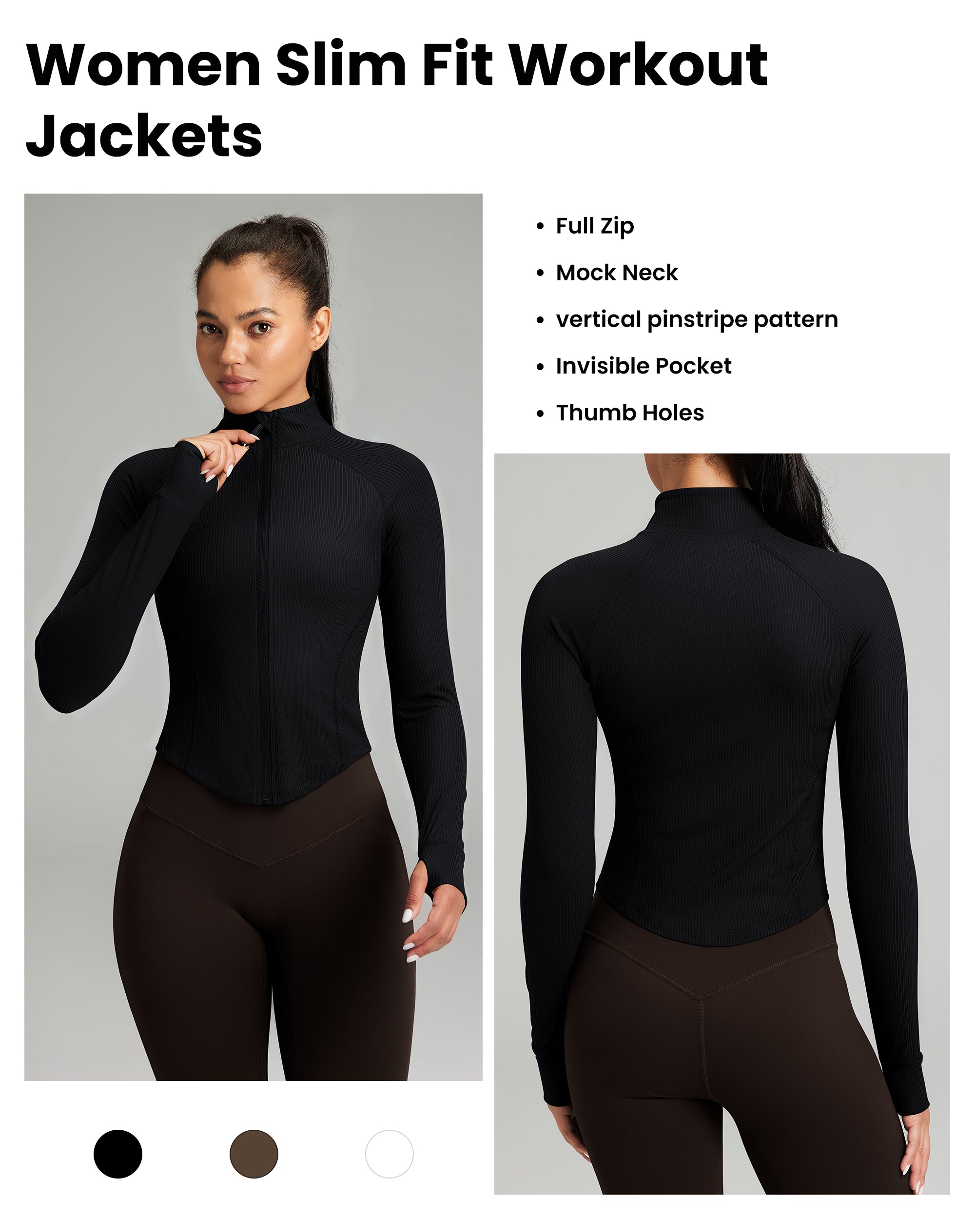 Women's Cropped Workout Jackets - Zip Up Long Sleeves -240203