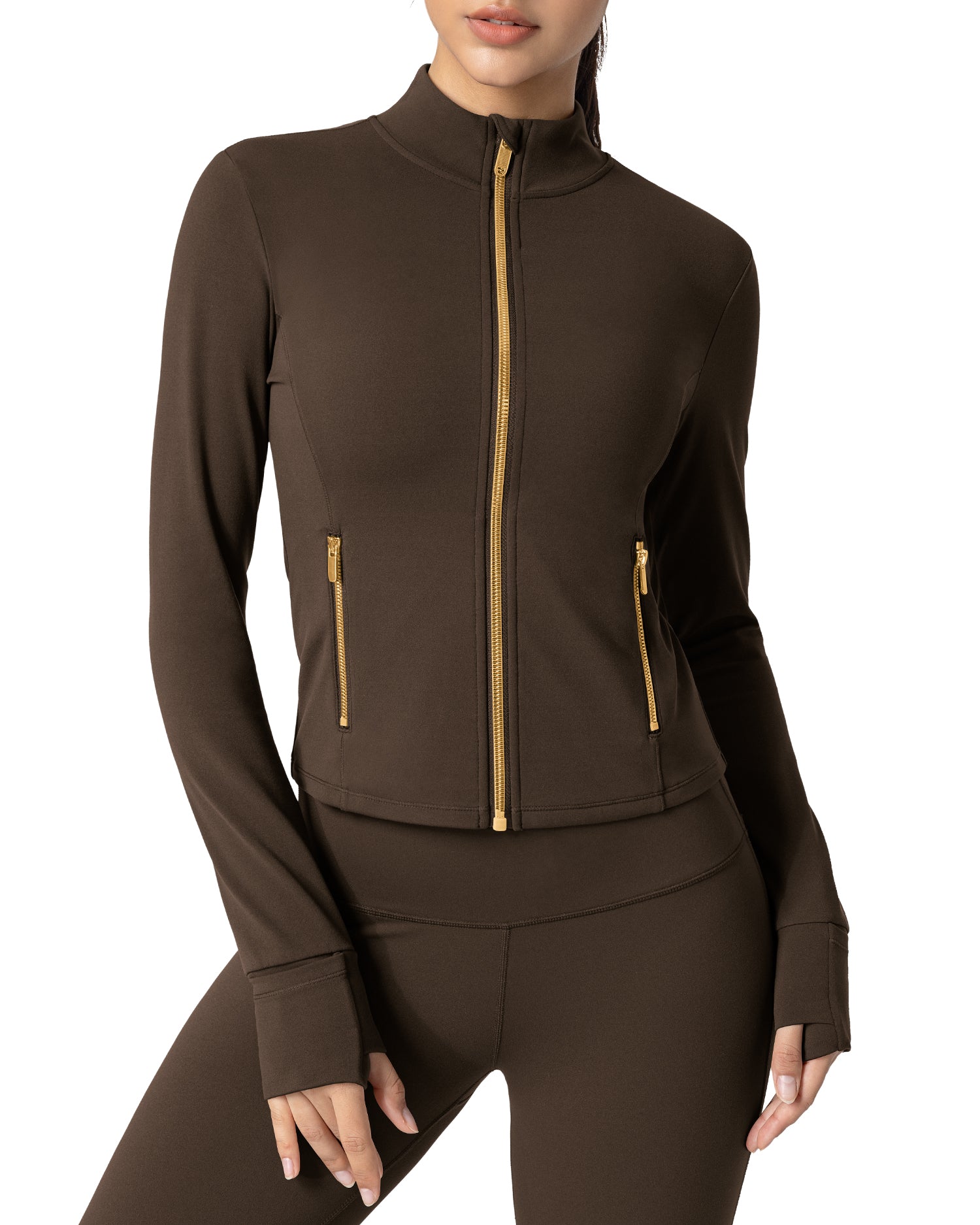 Bareluxe Golden Zipper Workout Jacket for Women with Pockets 257703
