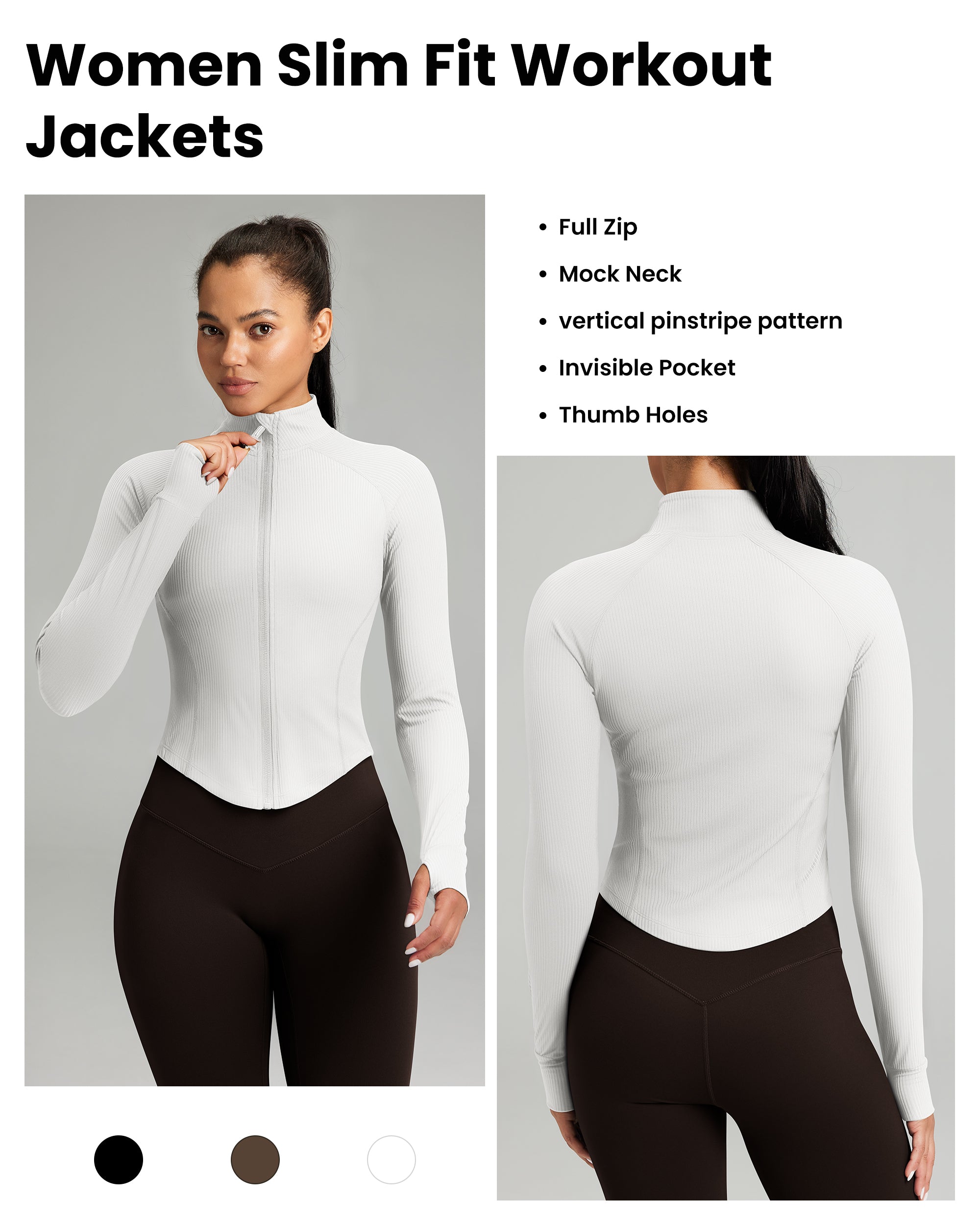 Women's Cropped Workout Jackets - Zip Up Long Sleeves -240203