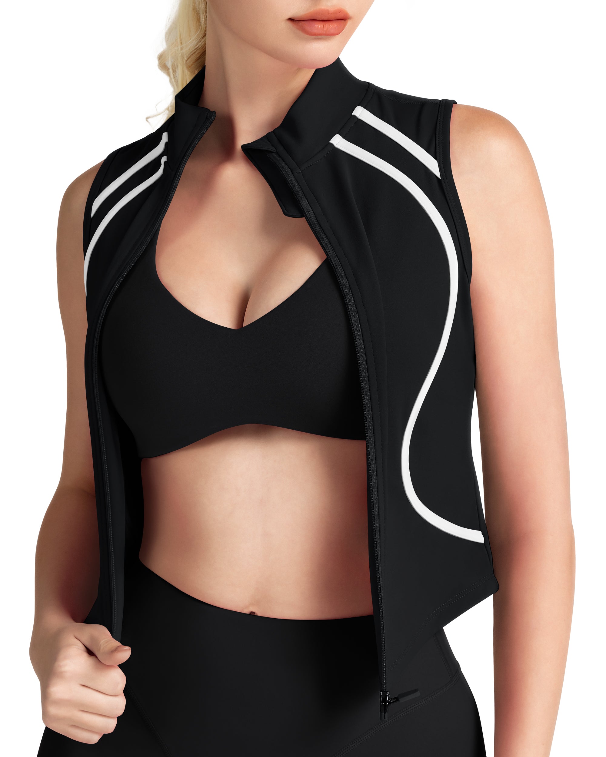 The New Curve-Defining Silhouette Sleeveless Jacket Zip up Workout top-241403