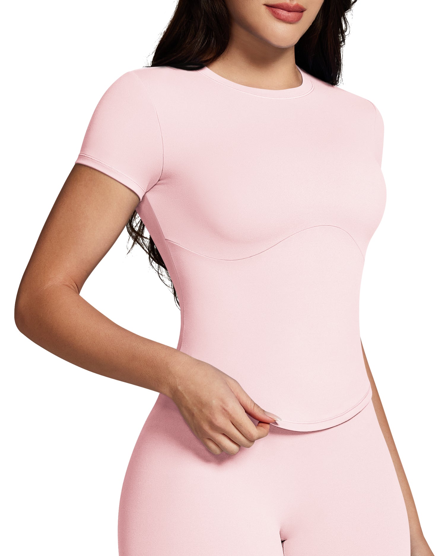BareLuxe Short Sleeve Workout T Shirt for Women 251205