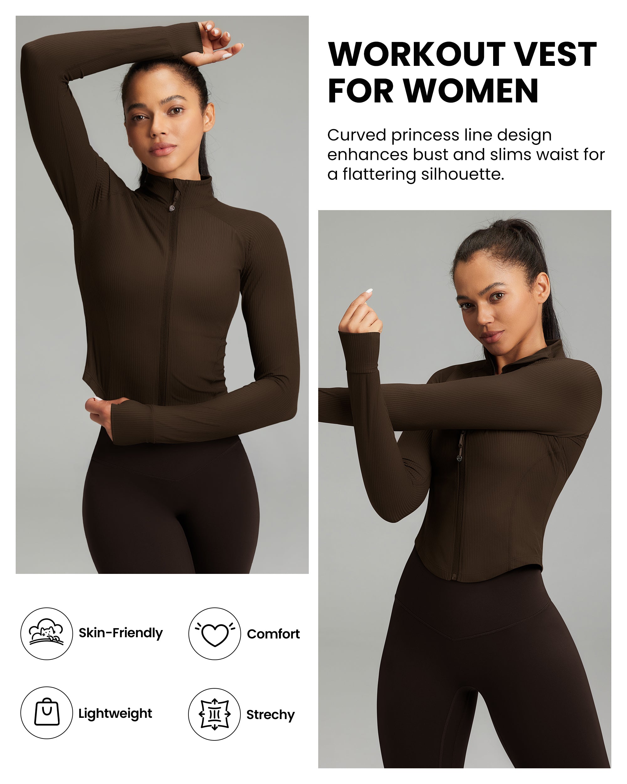 Women's Cropped Workout Jackets - Zip Up Long Sleeves -240203