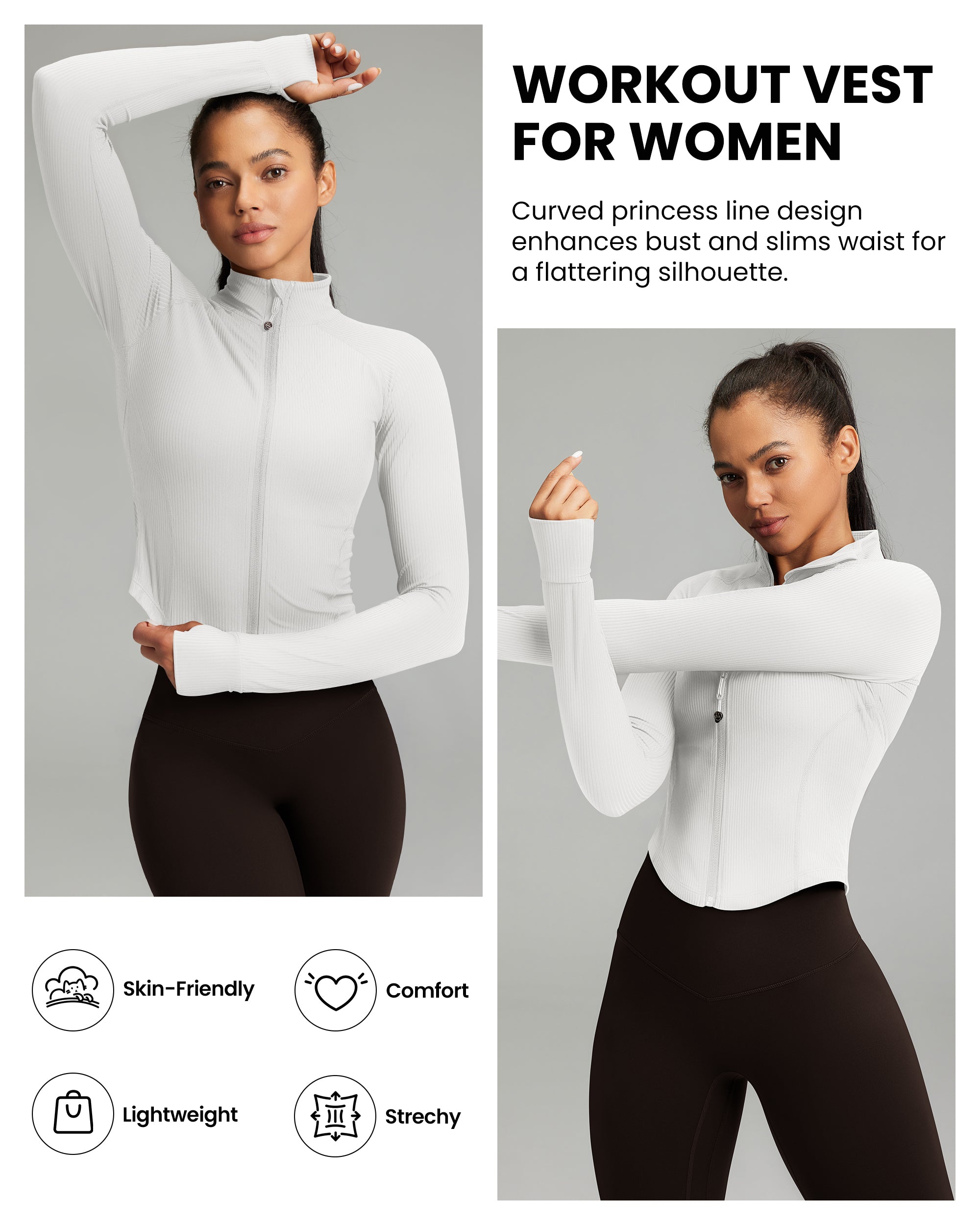 Women's Cropped Workout Jackets - Zip Up Long Sleeves -240203
