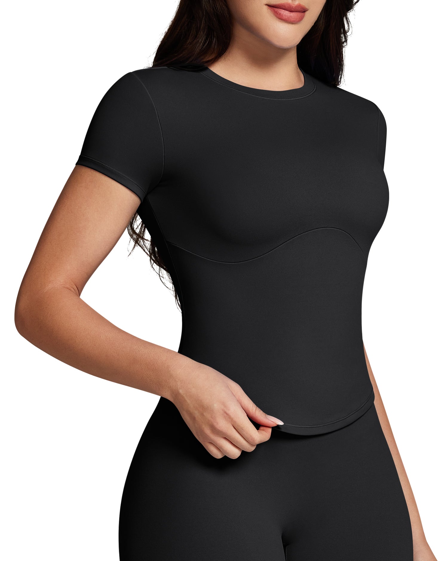 BareLuxe Short Sleeve Workout T Shirt for Women 251205