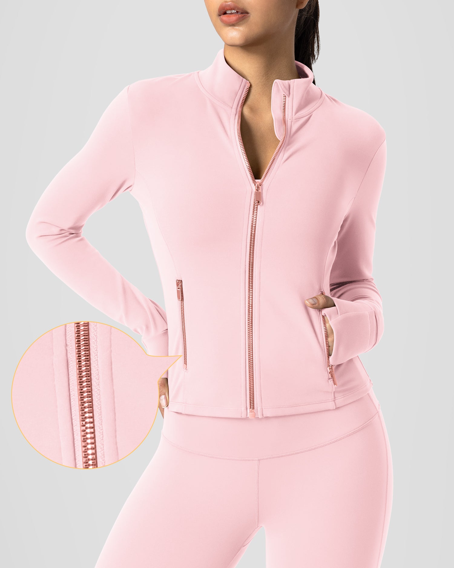 Bareluxe Golden Zipper Workout Jacket for Women with Pockets 257703