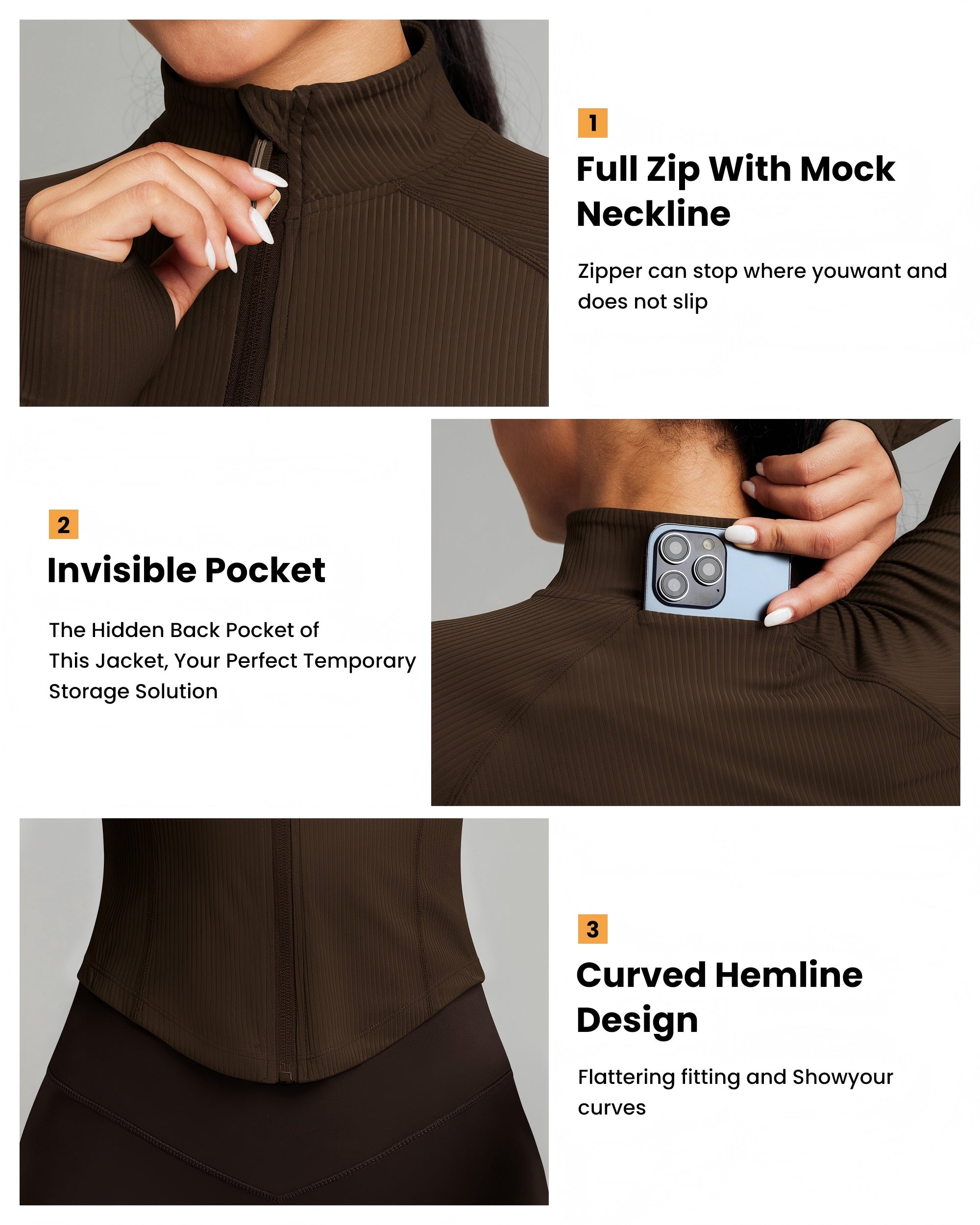 Women's Cropped Workout Jackets - Zip Up Long Sleeves -240203