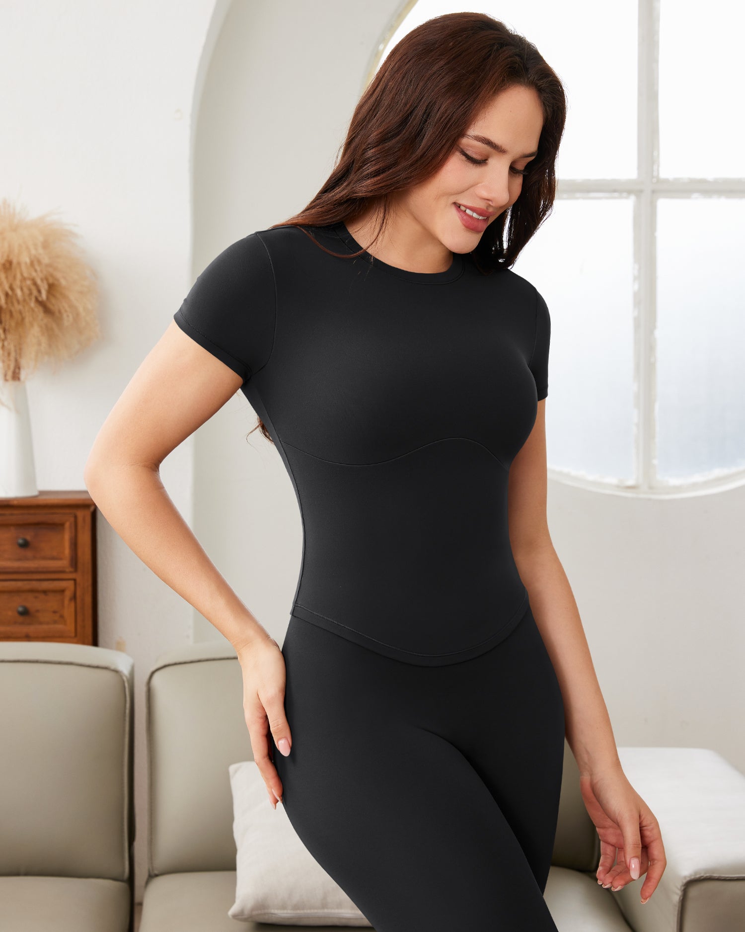 BareLuxe Short Sleeve Workout T Shirt for Women 251205