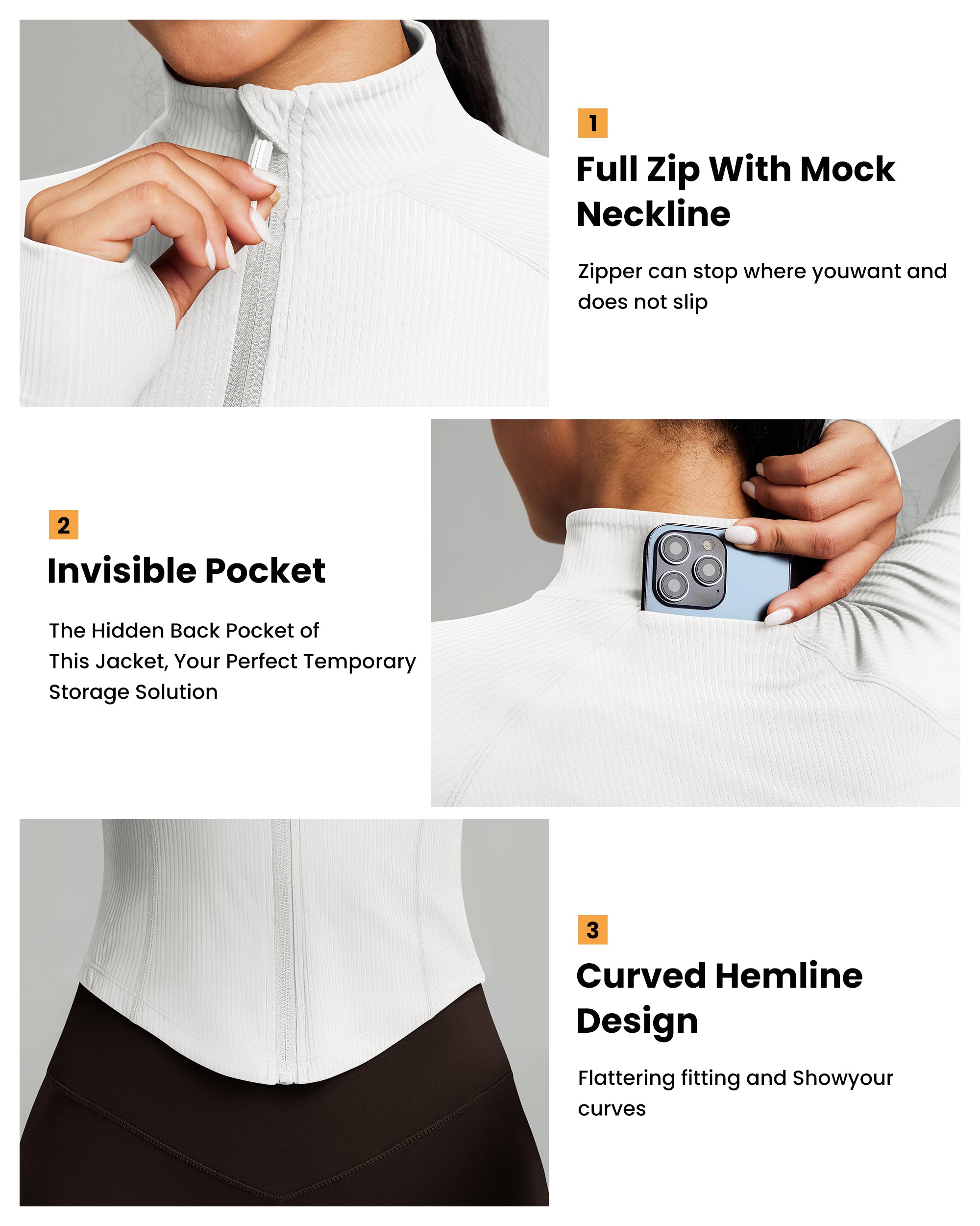 Women's Cropped Workout Jackets - Zip Up Long Sleeves -240203