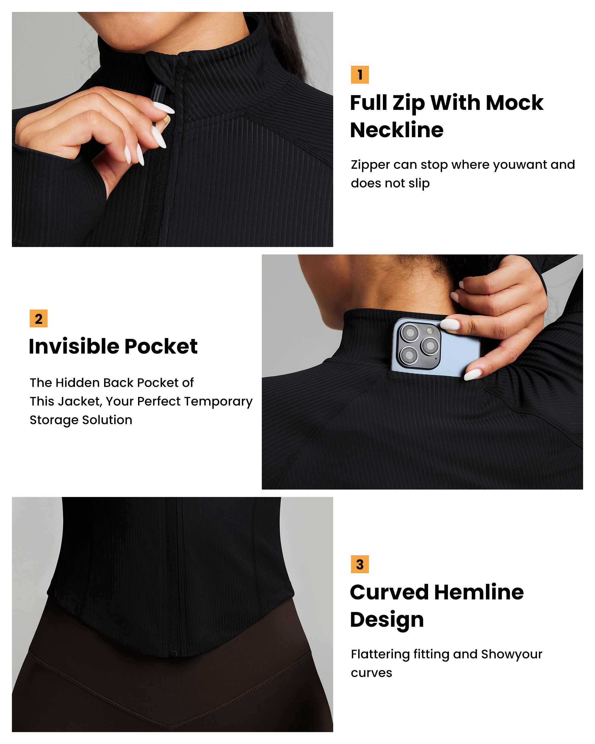 Women's Cropped Workout Jackets - Zip Up Long Sleeves -240203