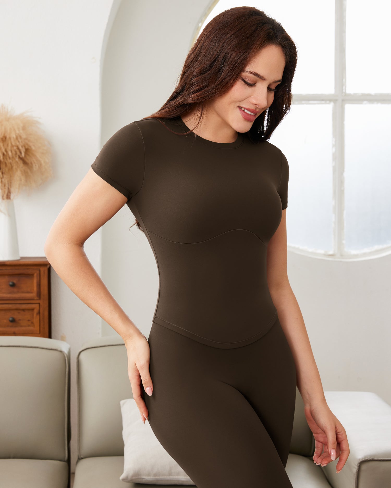 BareLuxe Short Sleeve Workout T Shirt for Women 251205