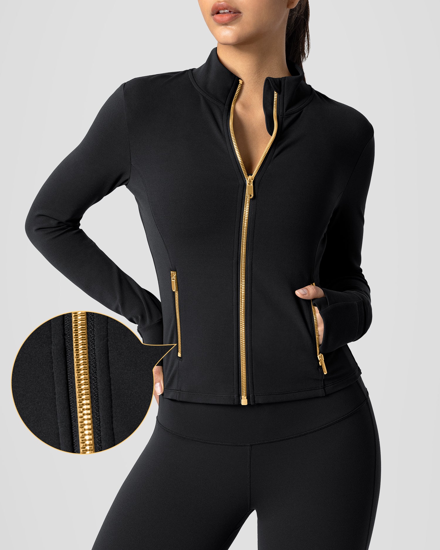 Bareluxe Golden Zipper Workout Jacket for Women with Pockets 257703