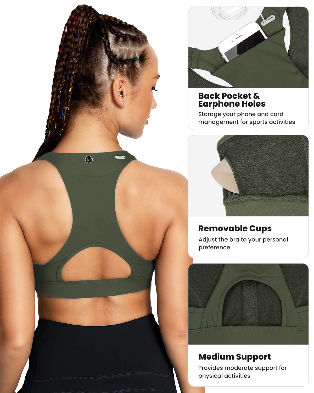 Phone Back Pockets Sport Bra 70927