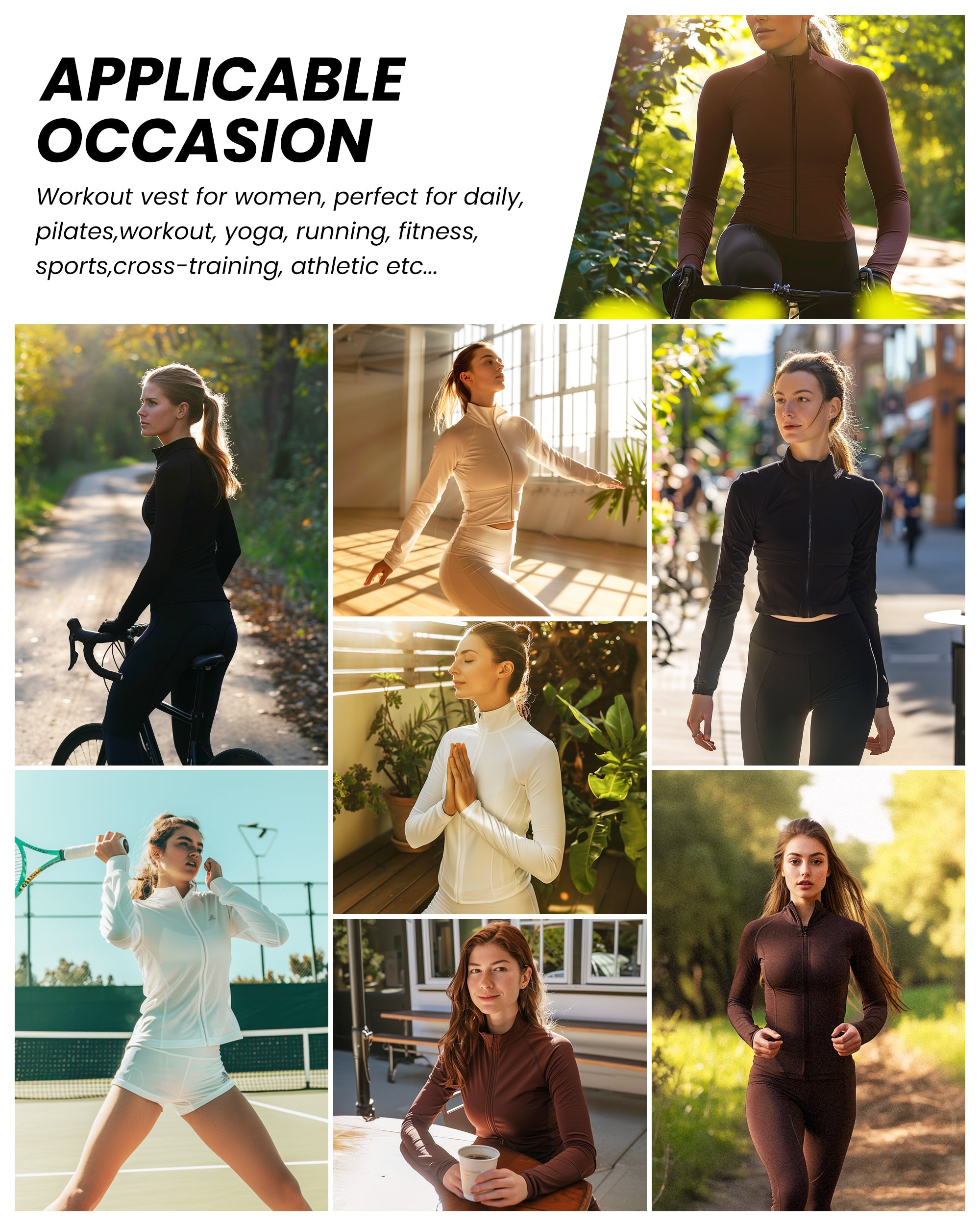 Women's Cropped Workout Jackets - Zip Up Long Sleeves -240203