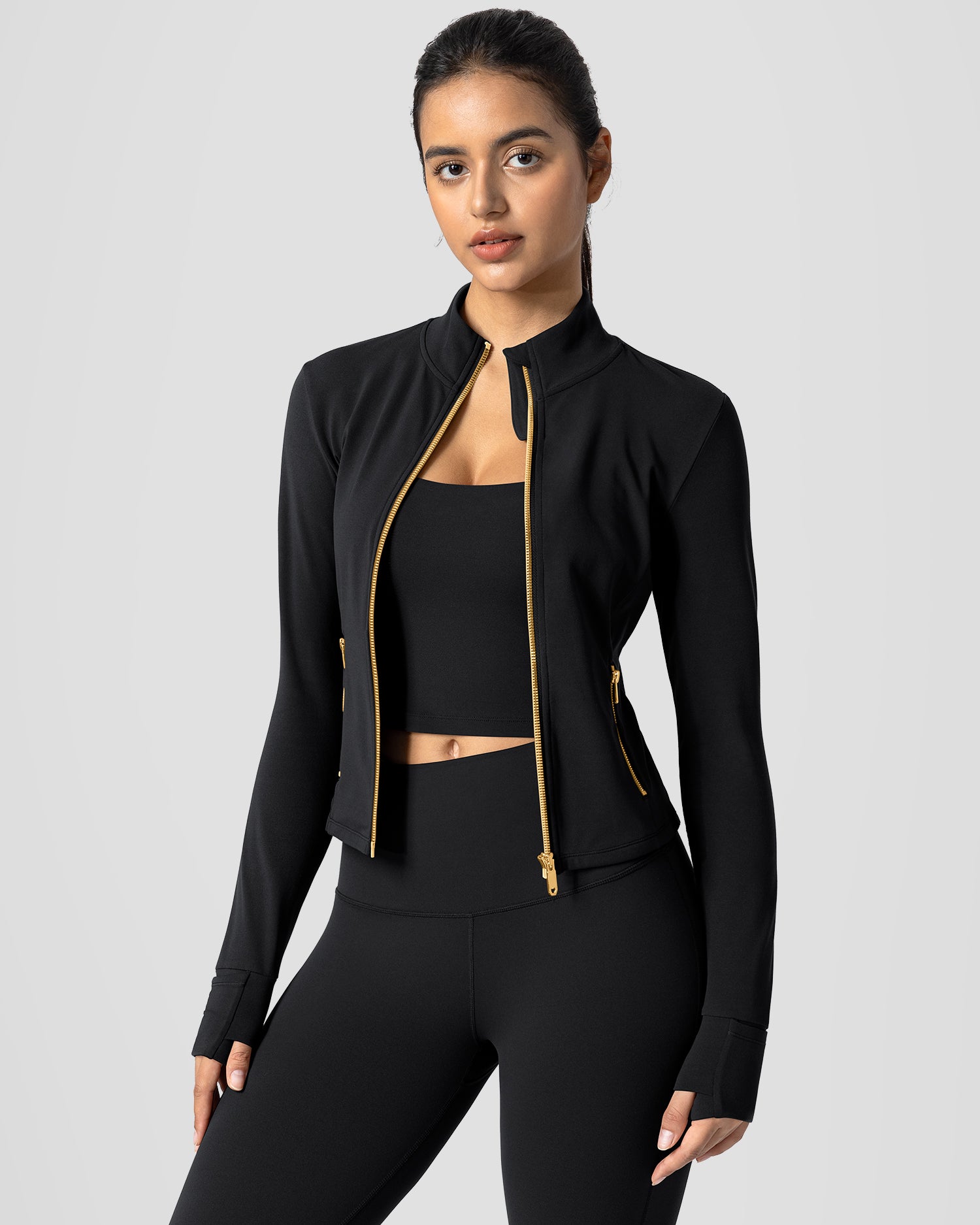 Bareluxe Golden Zipper Workout Jacket for Women with Pockets 257703