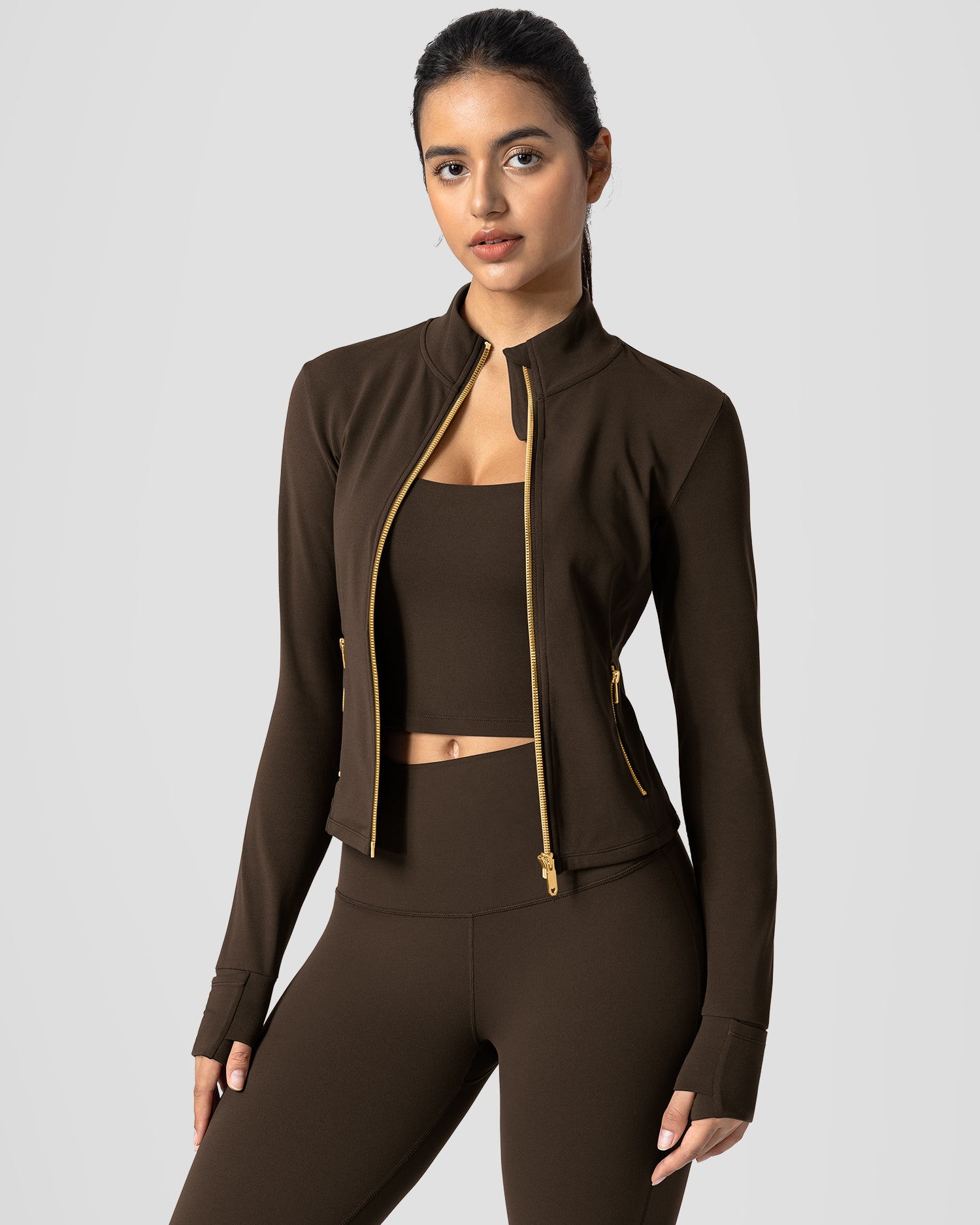 Bareluxe Golden Zipper Workout Jacket for Women with Pockets 257703