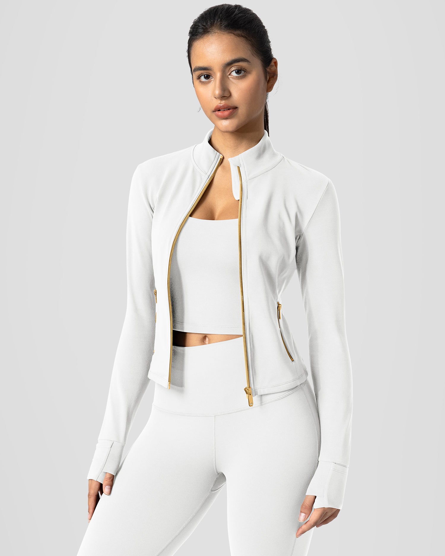 Bareluxe Golden Zipper Workout Jacket for Women with Pockets 257703