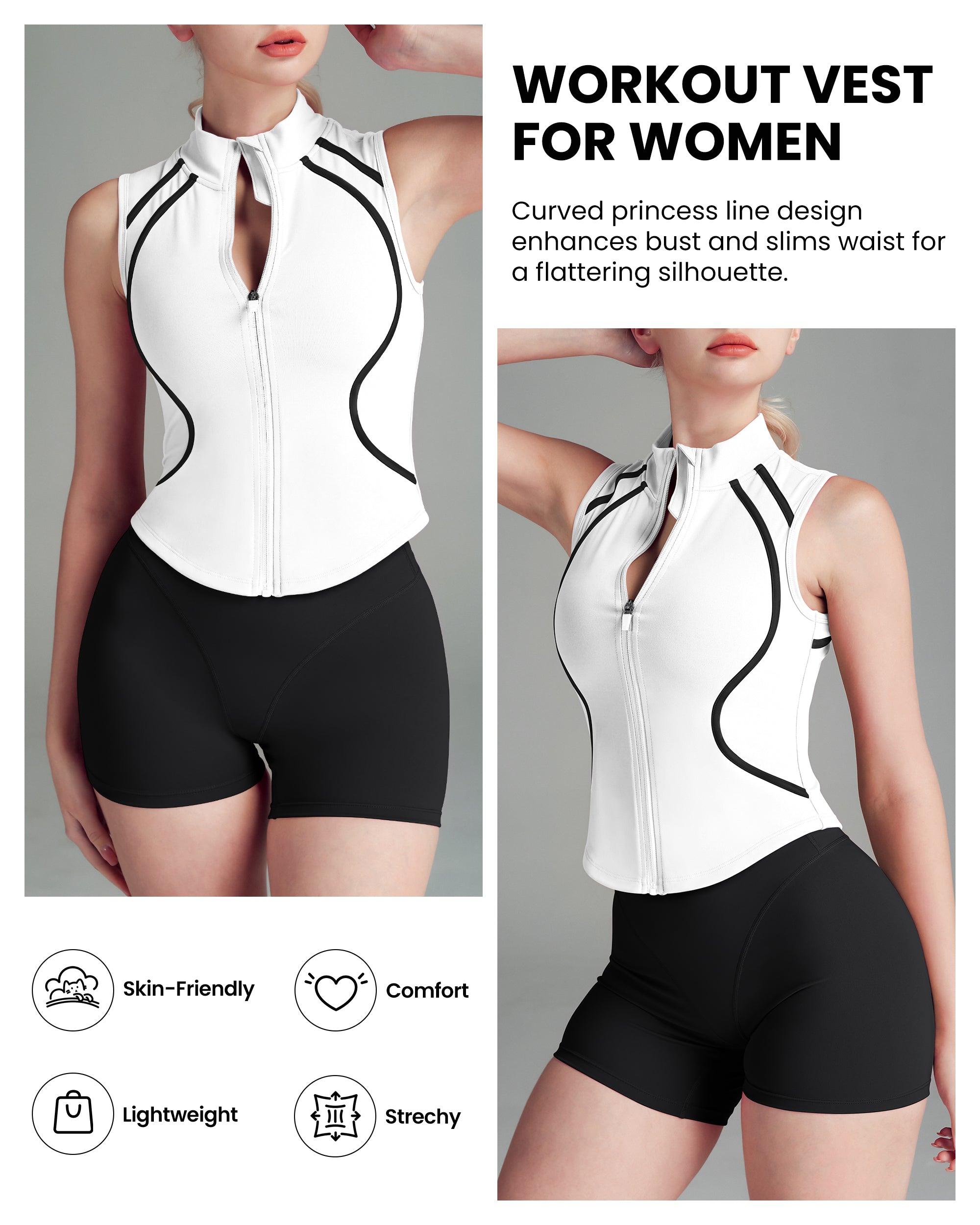 The New Curve-Defining Silhouette Sleeveless Jacket Zip up Workout top-241403