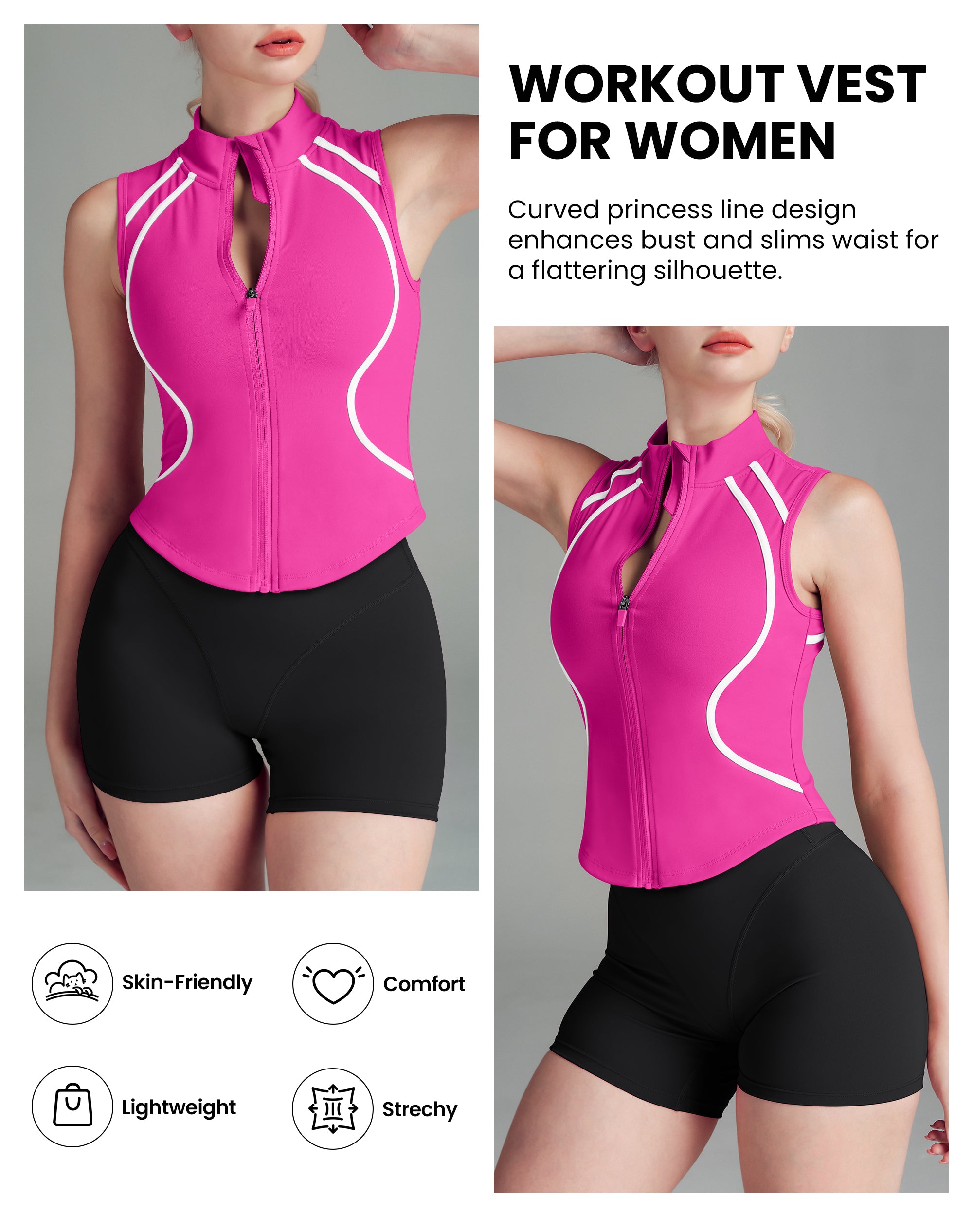 The New Curve-Defining Silhouette Sleeveless Jacket Zip up Workout top-241403