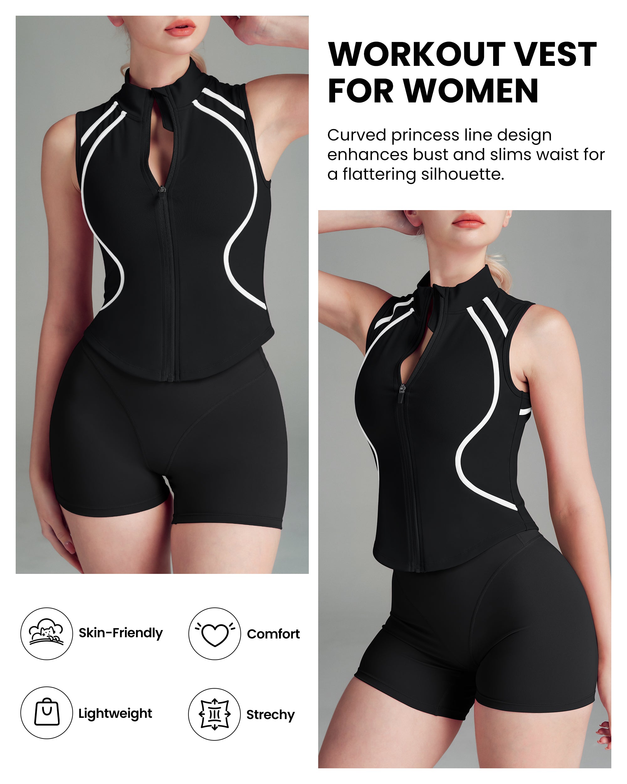 The New Curve-Defining Silhouette Sleeveless Jacket Zip up Workout top-241403