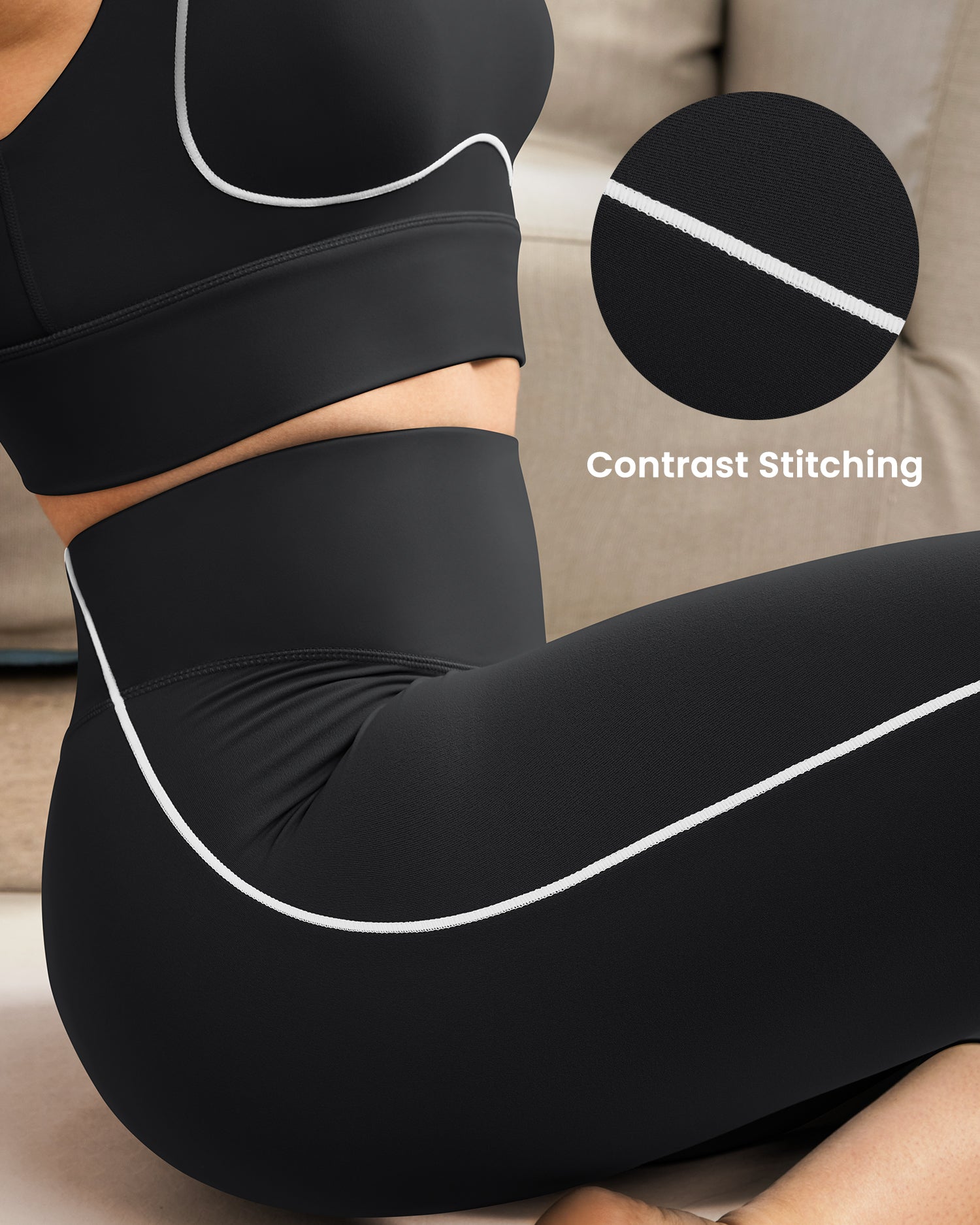 19"  Contrast Stitching Capri Leggings for Women 255804