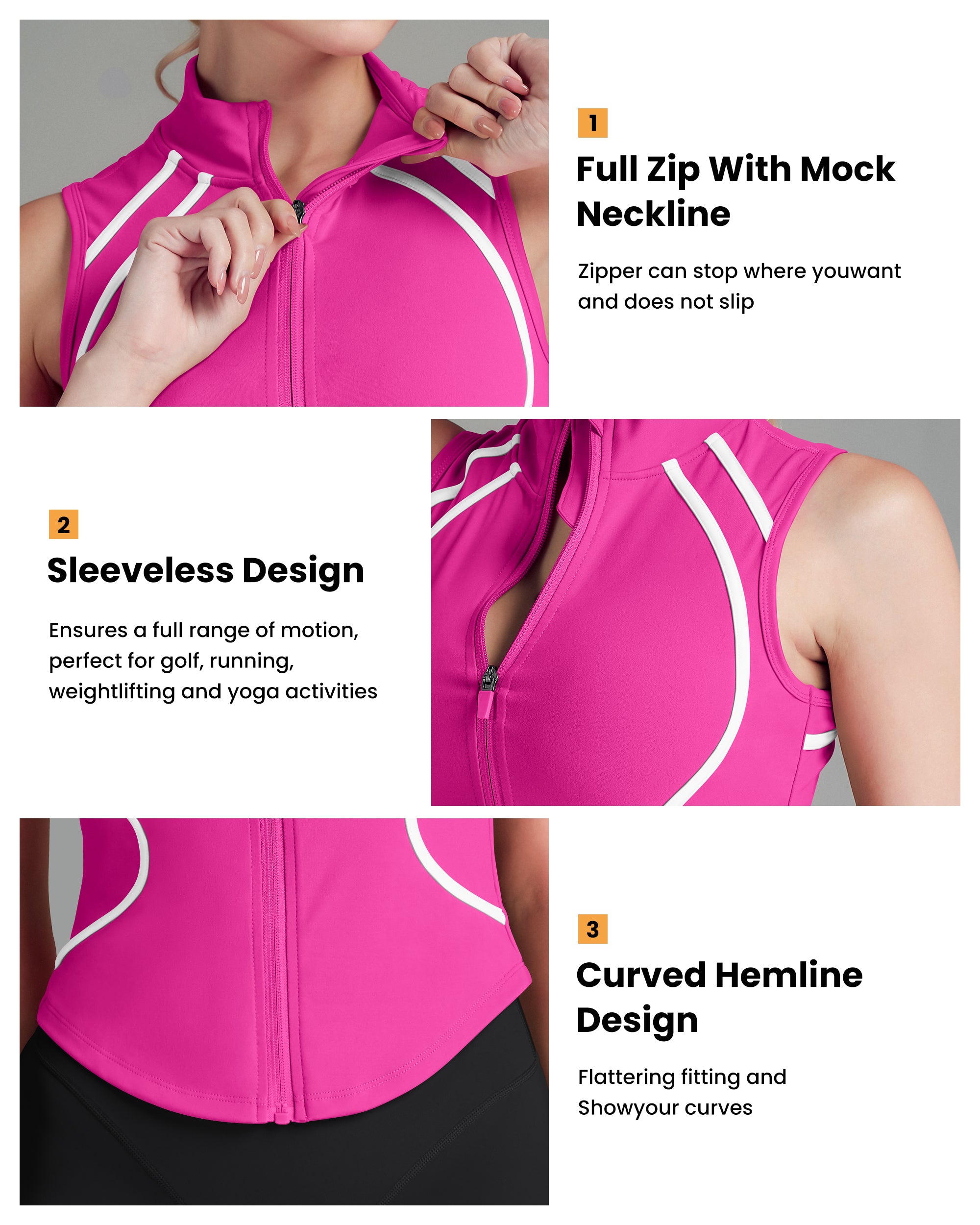 The New Curve-Defining Silhouette Sleeveless Jacket Zip up Workout top-241403