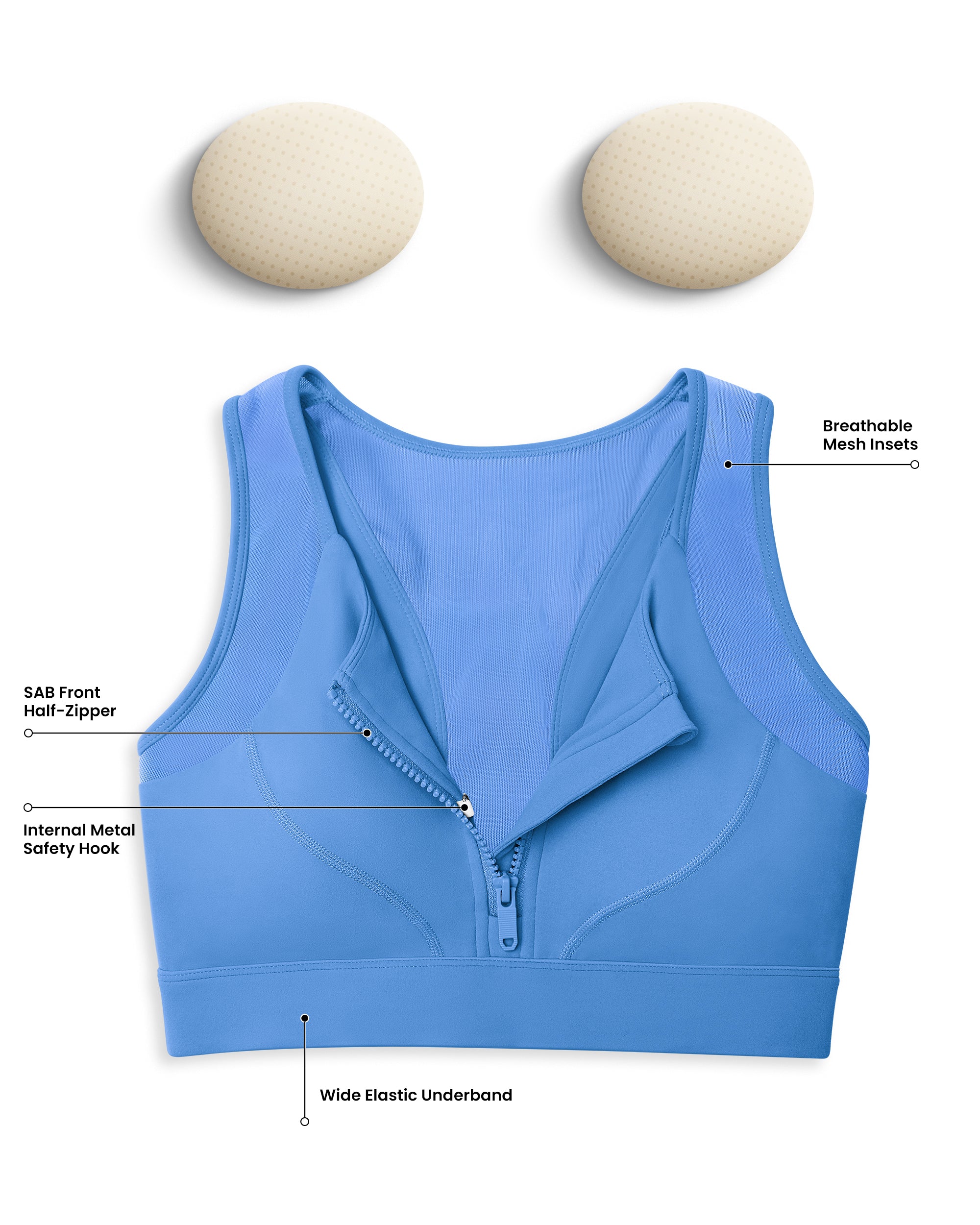 BareLuxe Medium Support Front Zipper Sports Bra  252208