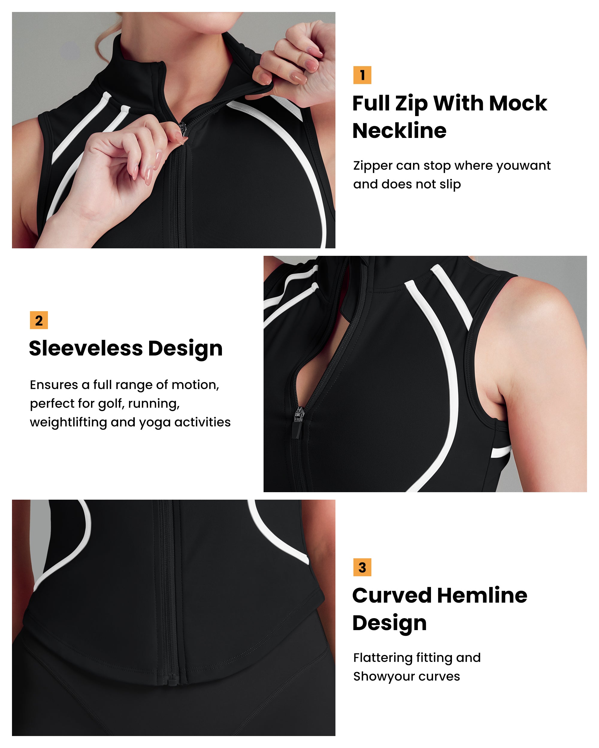 The New Curve-Defining Silhouette Sleeveless Jacket Zip up Workout top-241403
