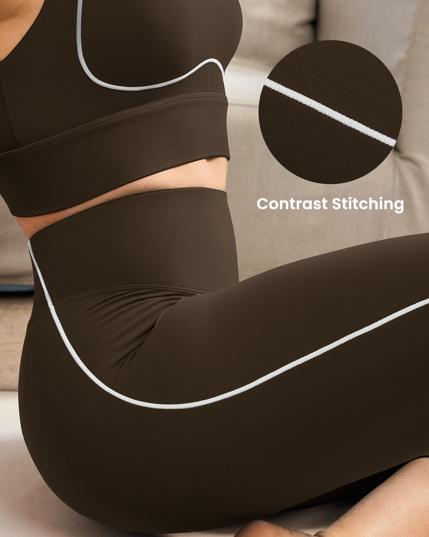 19"  Contrast Stitching Capri Leggings for Women 255804