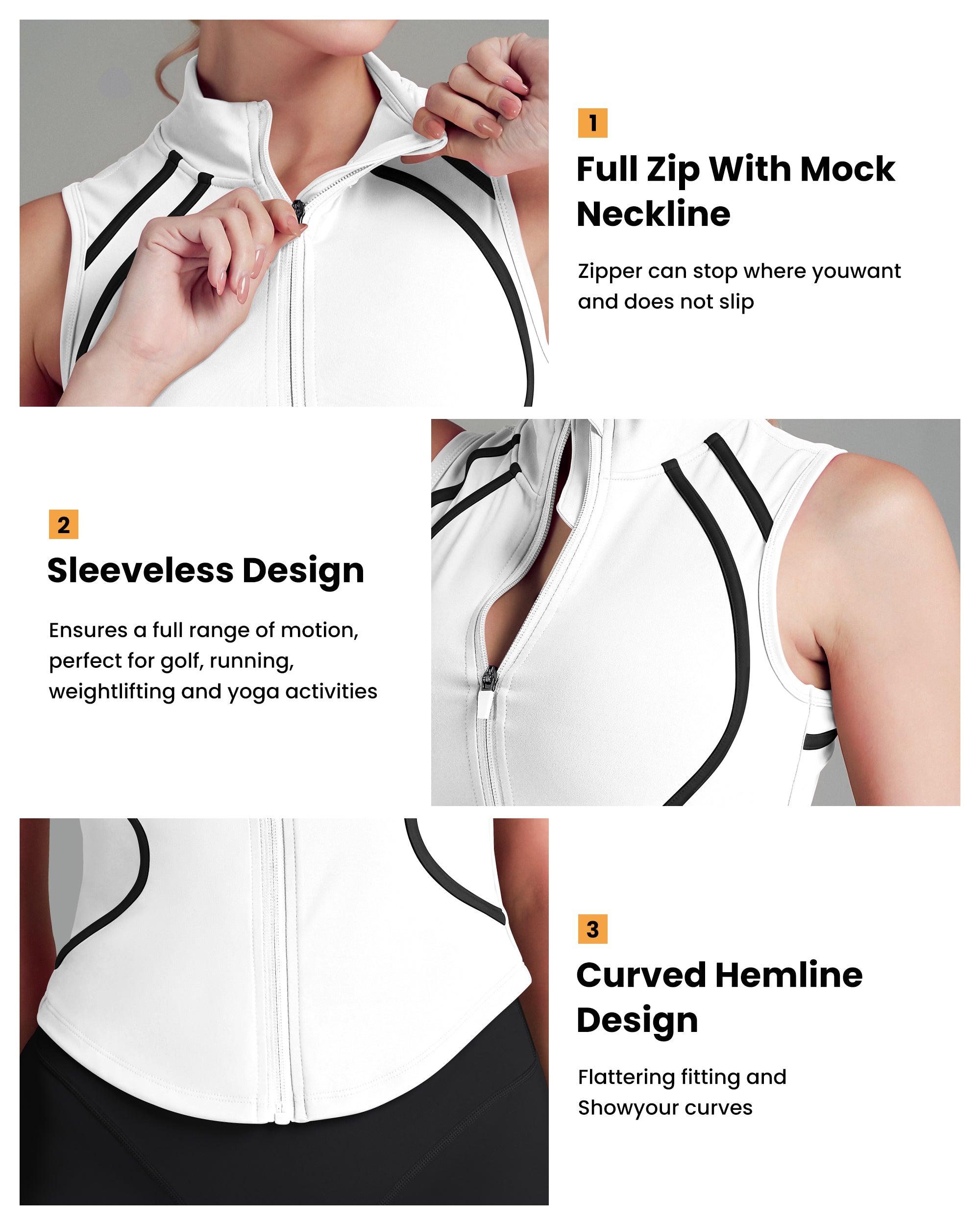 The New Curve-Defining Silhouette Sleeveless Jacket Zip up Workout top-241403