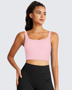 QUEENIEKE Longline Padded Sports Bra for Women, Square Neck