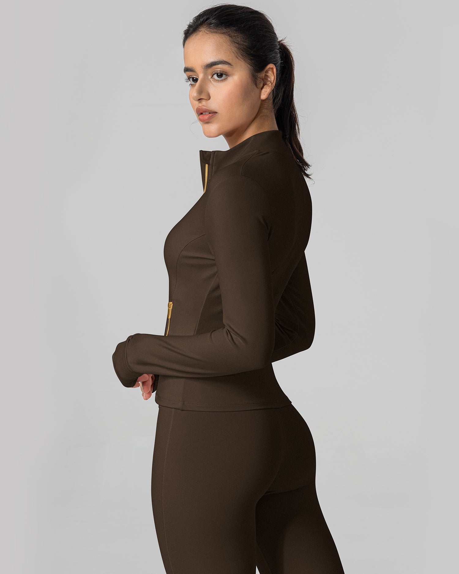 Bareluxe Golden Zipper Workout Jacket for Women with Pockets 257703