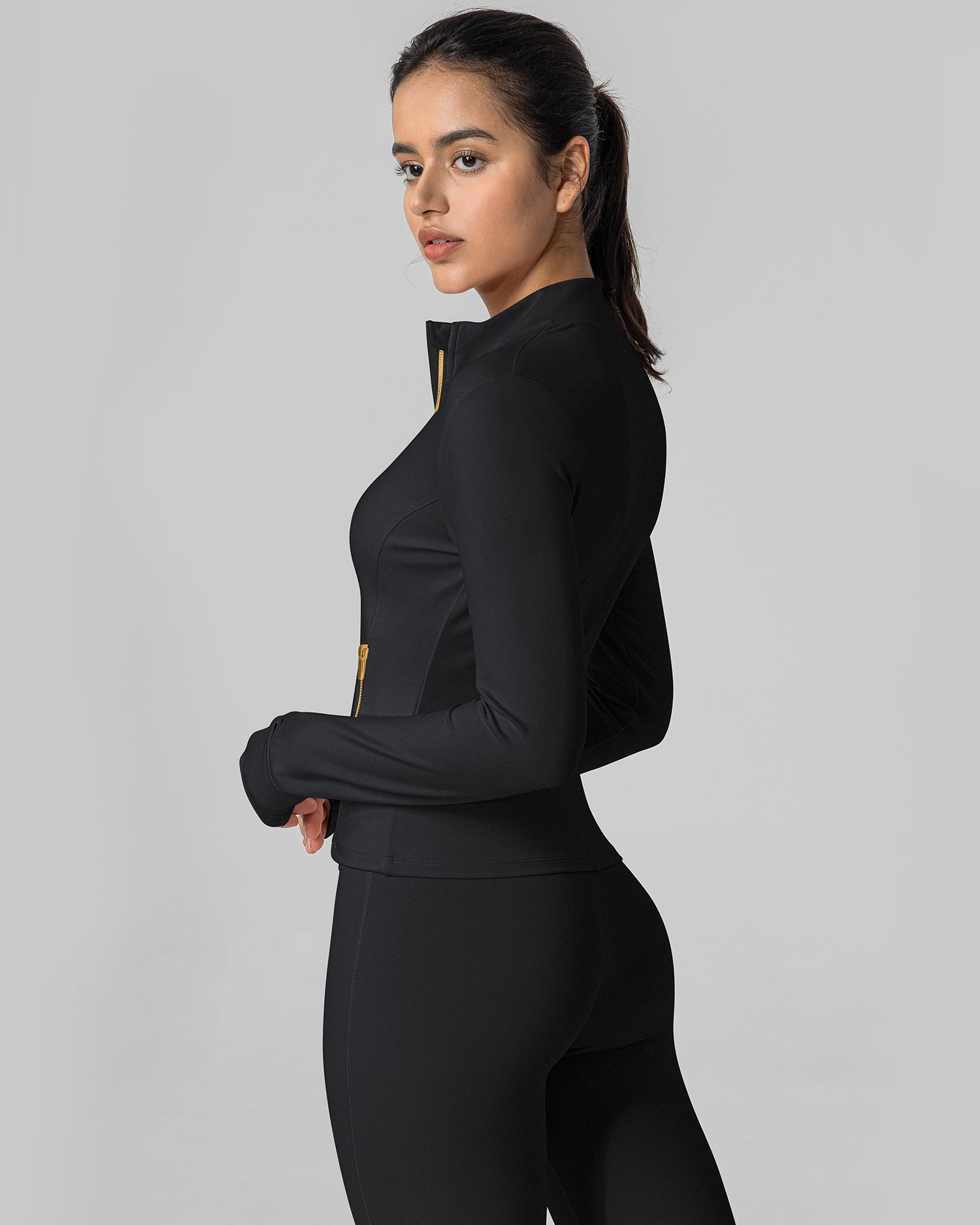 Bareluxe Golden Zipper Workout Jacket for Women with Pockets 257703