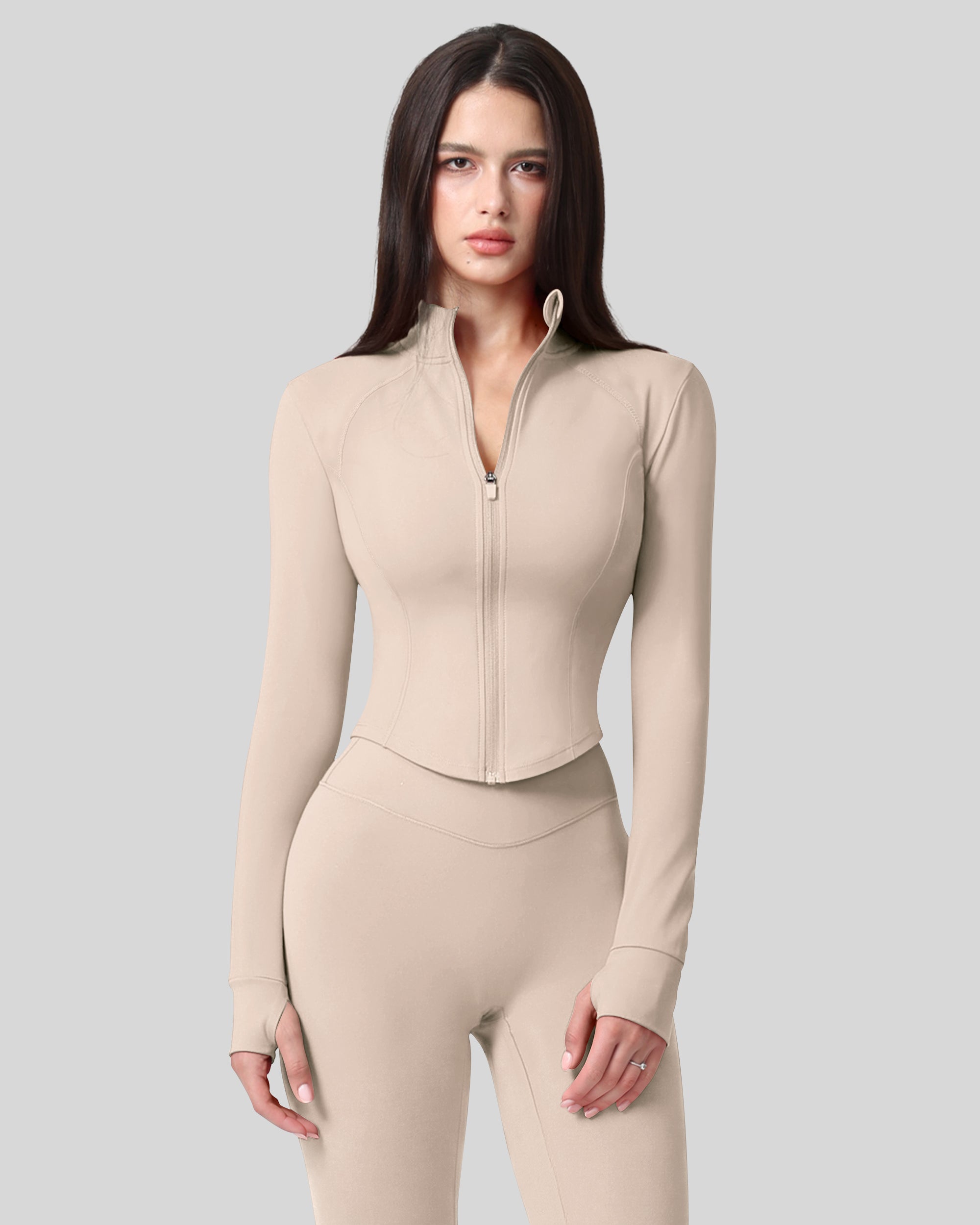 Workout Tops for Women Cropped Long Sleeve Zip Up Jacket BBL Gym 262803