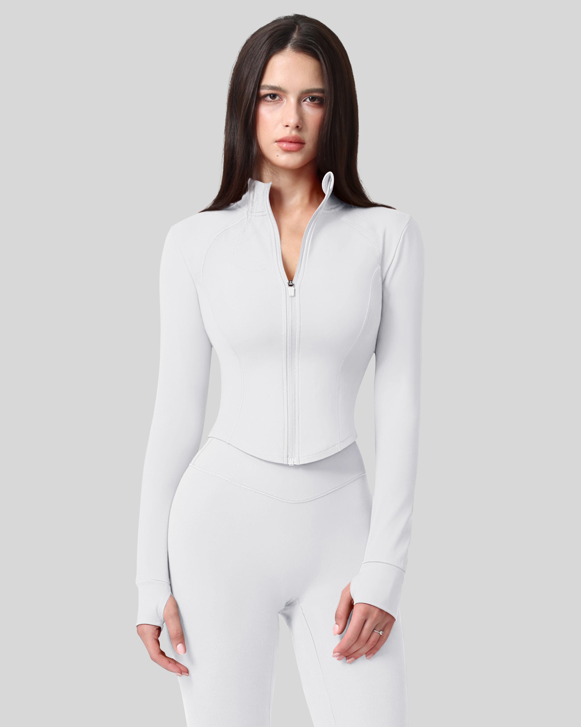 Workout Tops for Women Cropped Long Sleeve Zip Up Jacket BBL Gym 262803