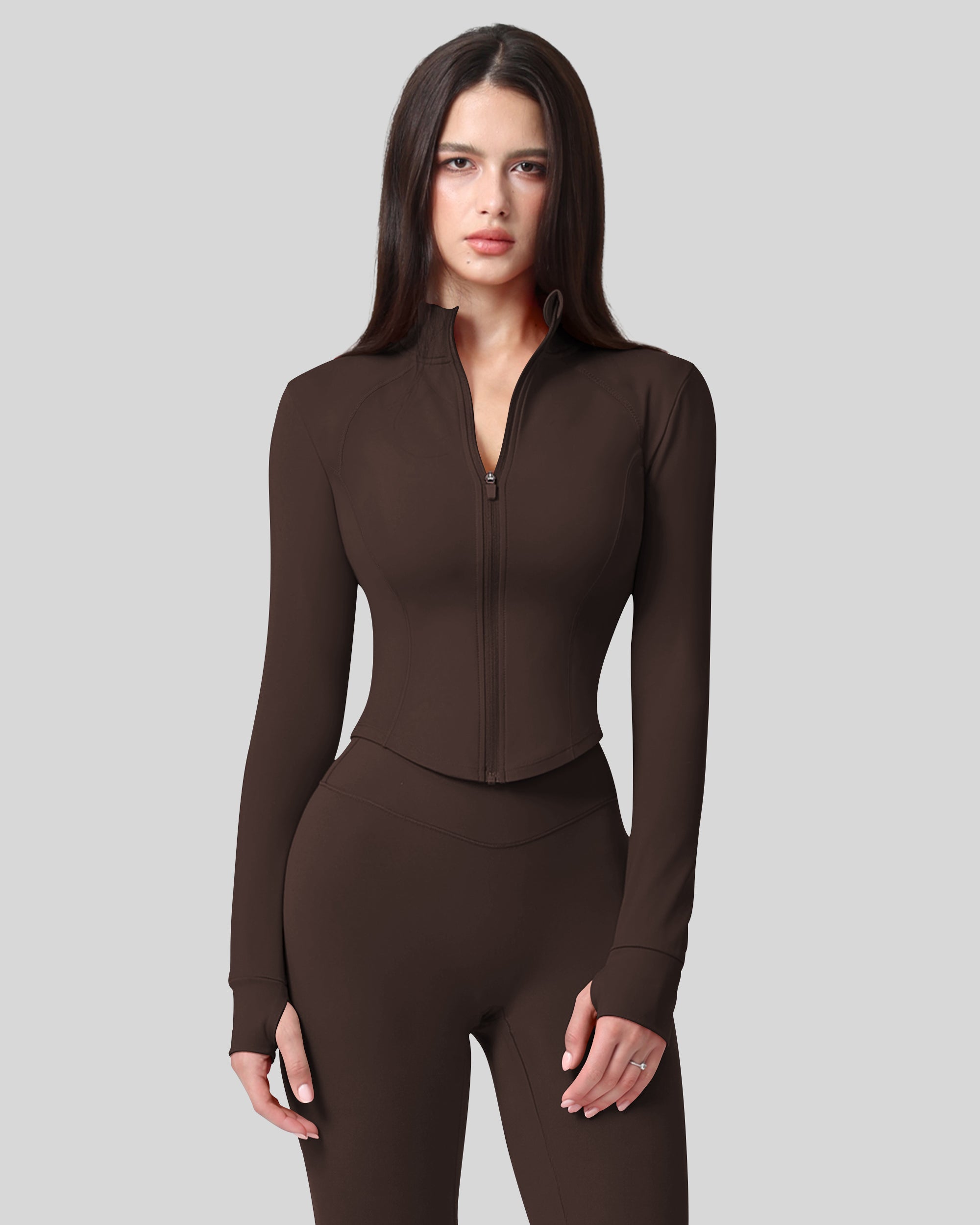 Workout Tops for Women Cropped Long Sleeve Zip Up Jacket BBL Gym 262803