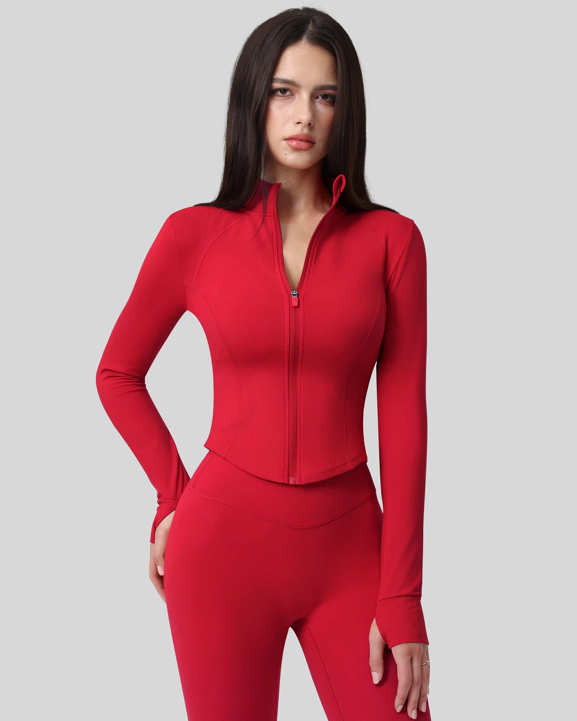 Workout Tops for Women Cropped Long Sleeve Zip Up Jacket BBL Gym 262803