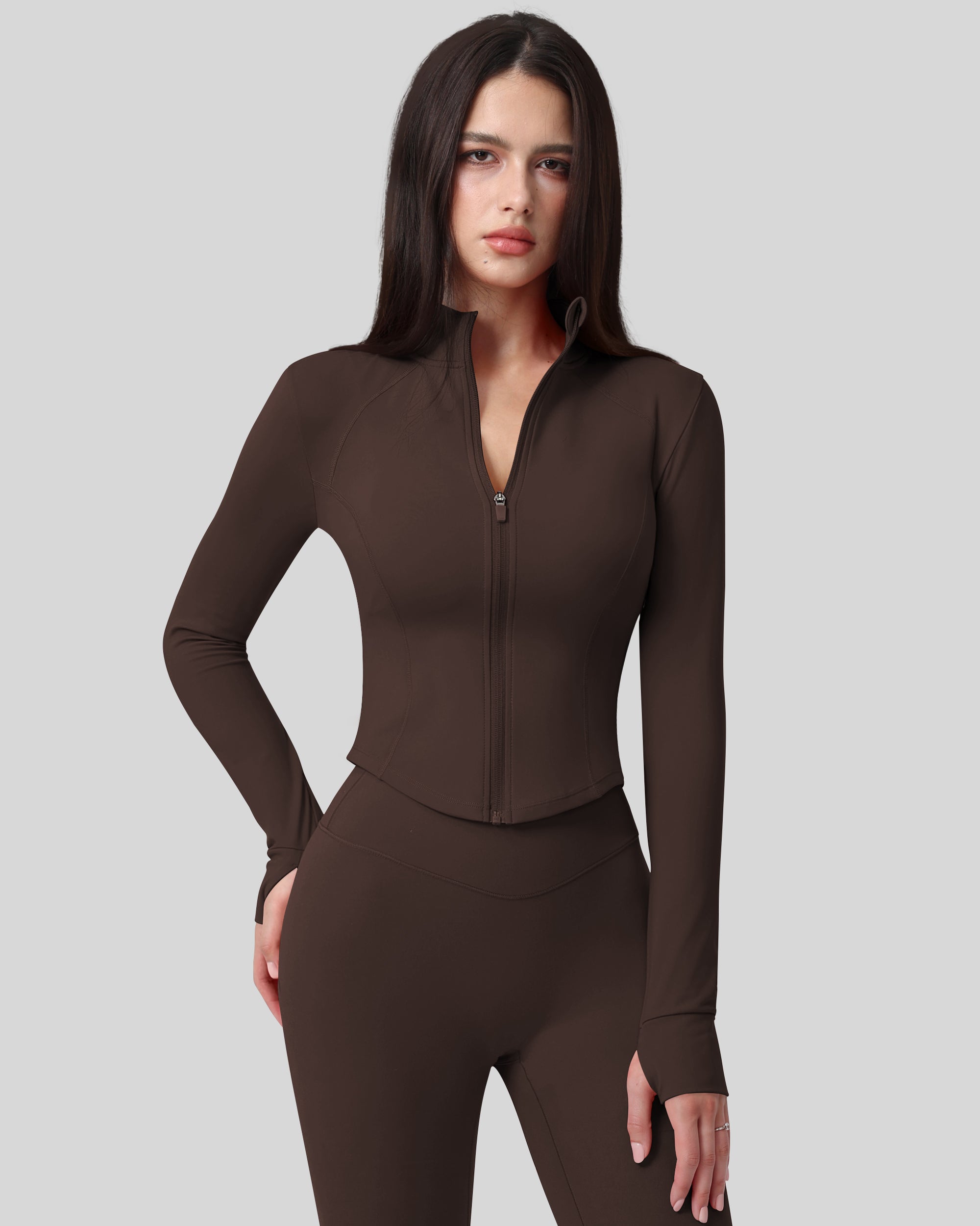 Workout Tops for Women Cropped Long Sleeve Zip Up Jacket BBL Gym 262803