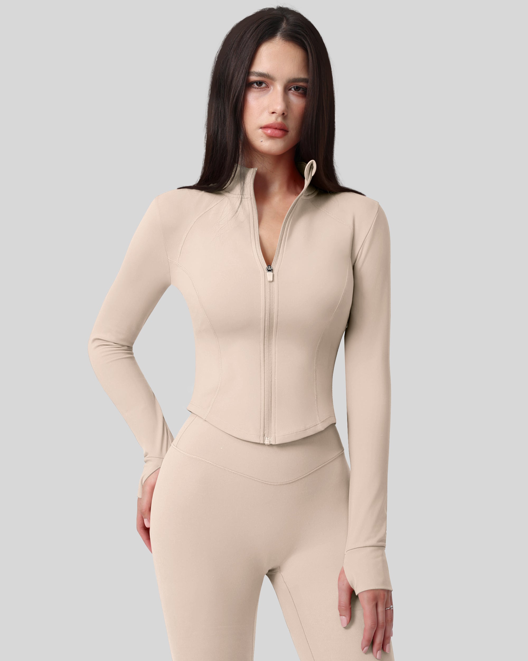 Workout Tops for Women Cropped Long Sleeve Zip Up Jacket BBL Gym 262803